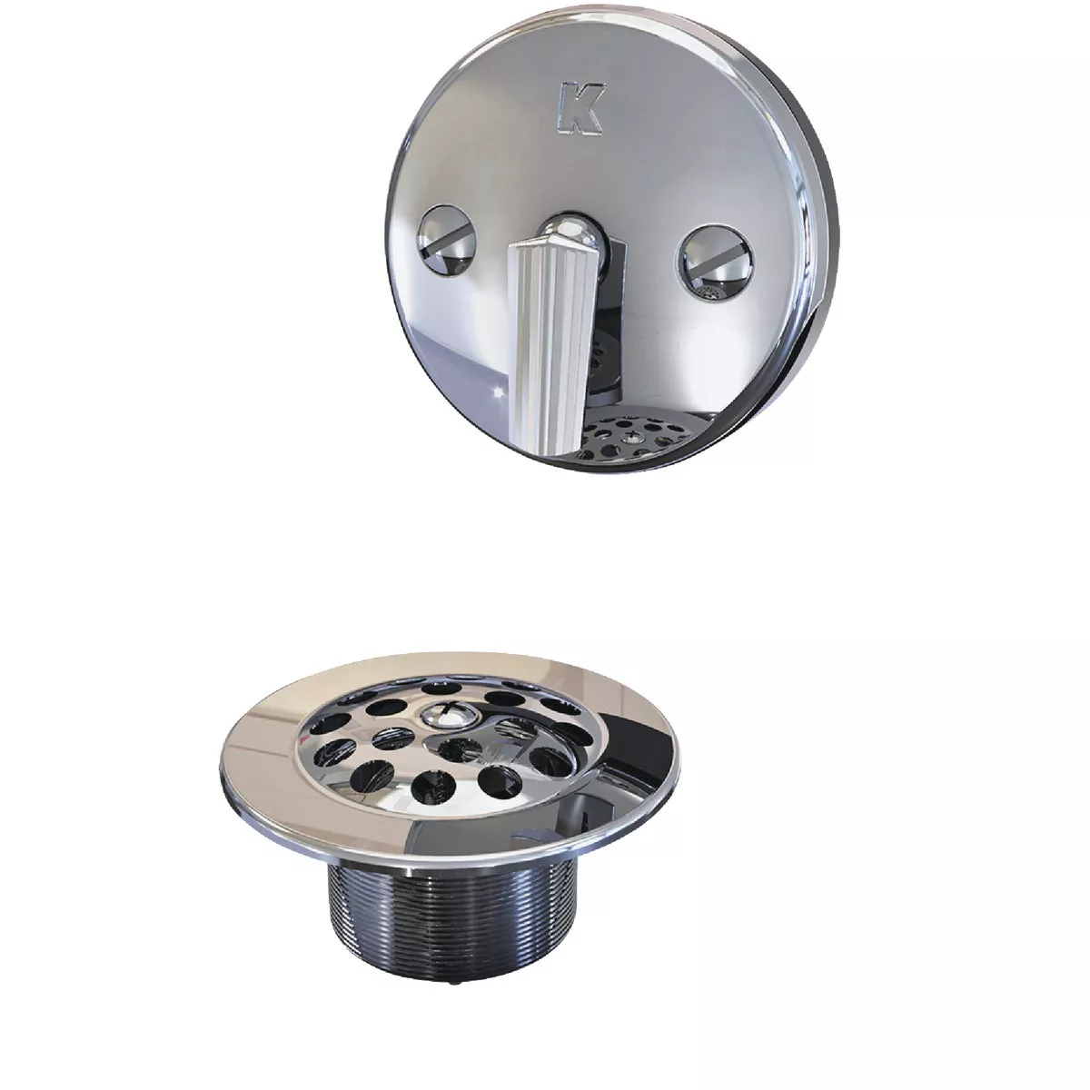 Keeney Black Plastic Trip Lever Bath Drain with Polished Chrome Trim and Strainer & Dome Grid