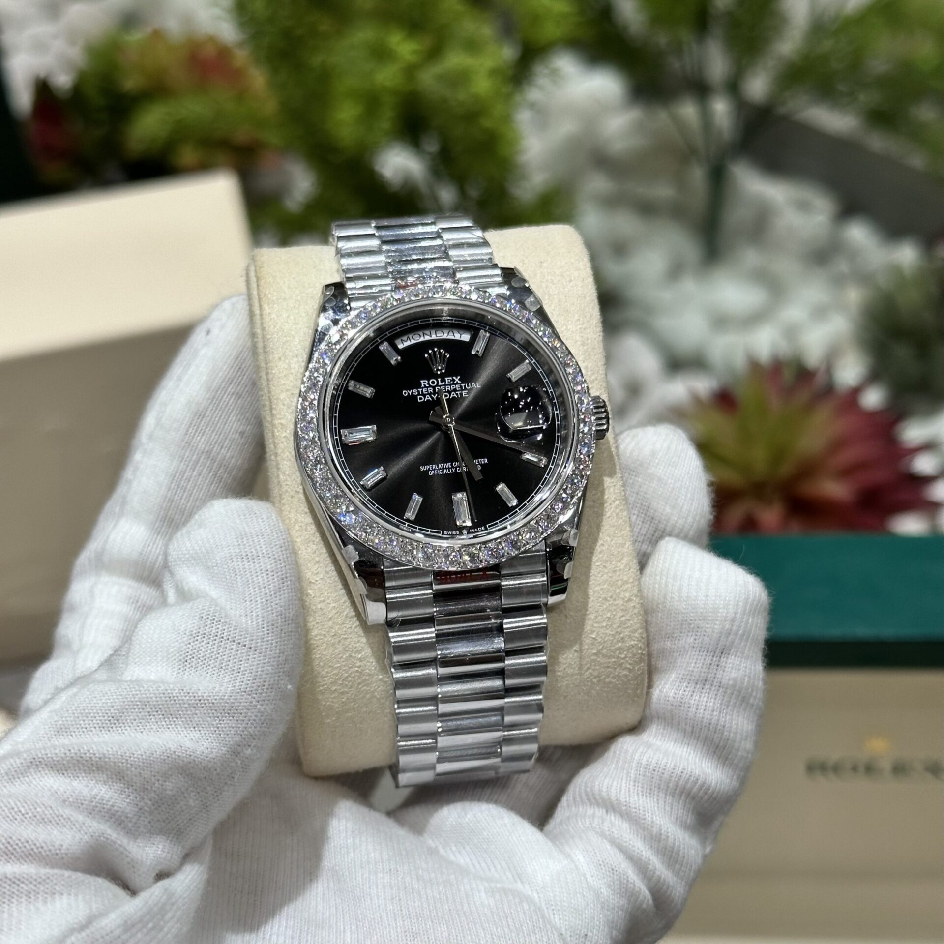 Rolex Replica Watch Day-Date 228236 Moissanite Diamond Black Dial 168gram GM V3 40mm - Elite Watch Atelier