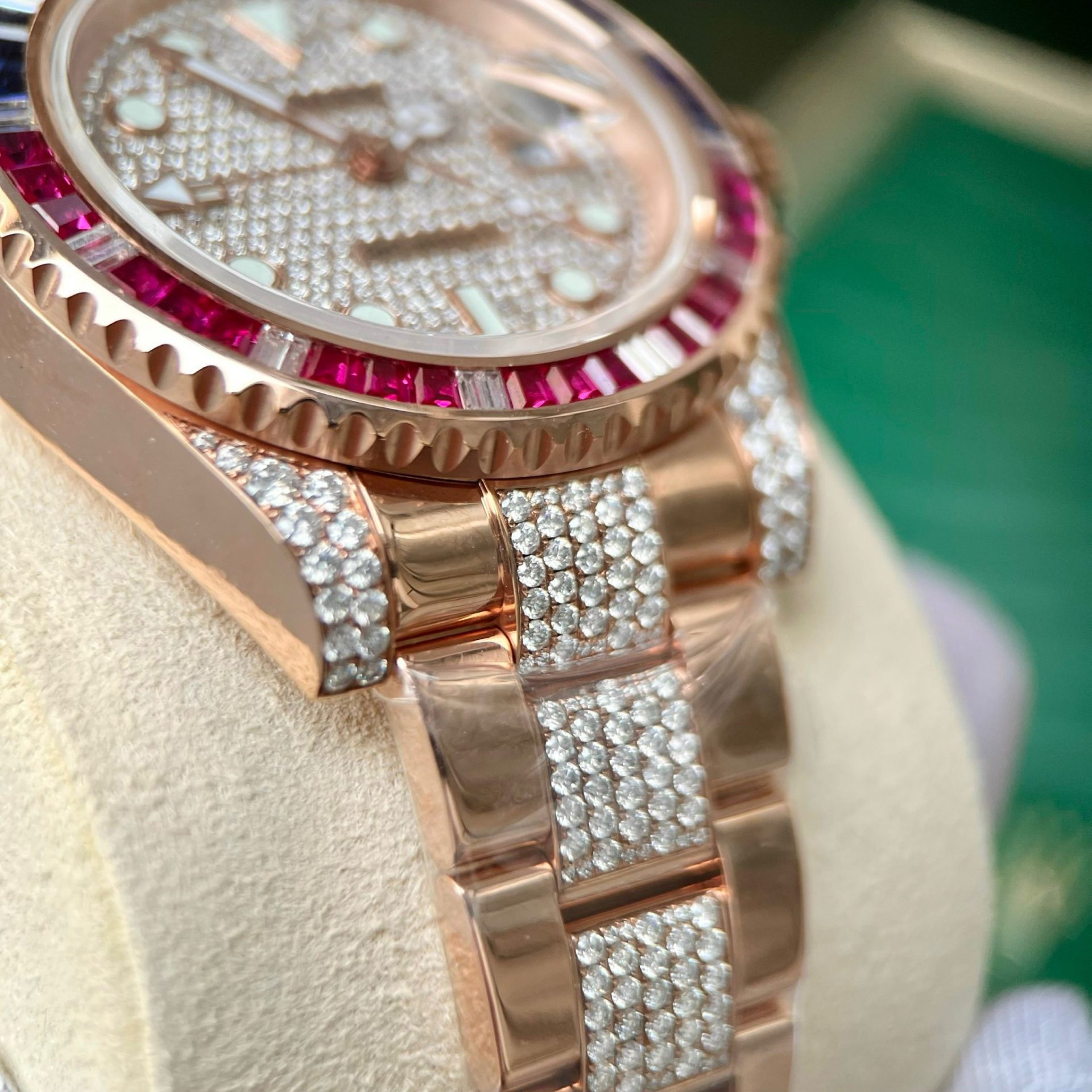 Rolex Replica 11 Watch GMT Master II Gold Wrapped Moissanite Diamond Sapphire 40mm - Top club