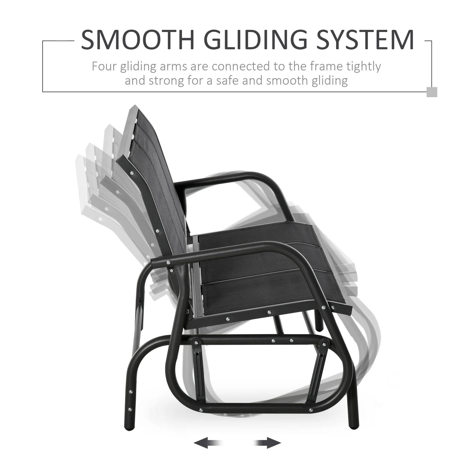 Outsunny Patio Glider Bench, Outdoor Porch Glider Swing with 3 Seats, Breathable Mesh Fabric, Metal Frame, Black - Image 3