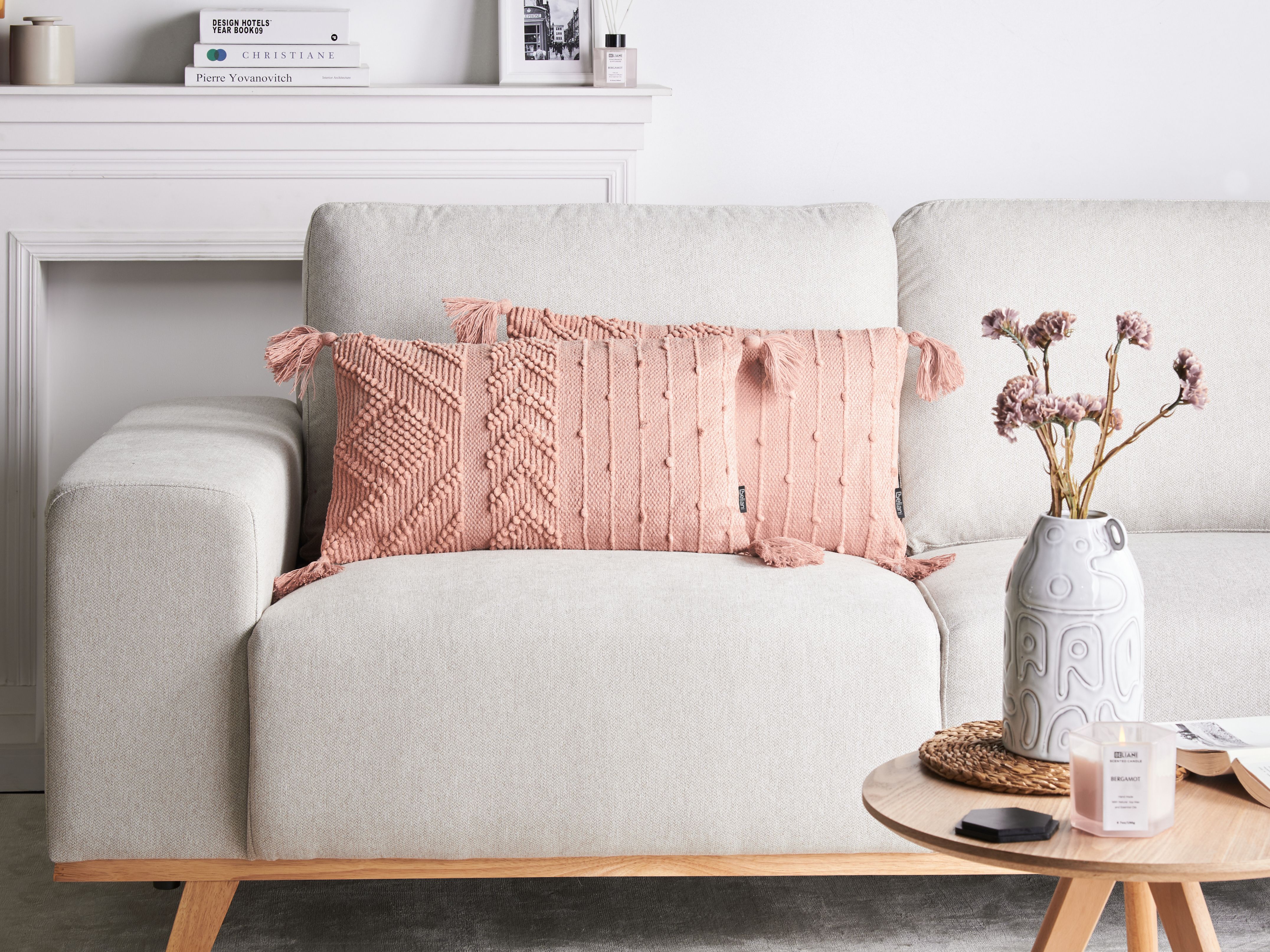Set of 2 Decorative Cushions VALVARIA Cotton 30 x 50 cm Peach Pink Chevron Pattern