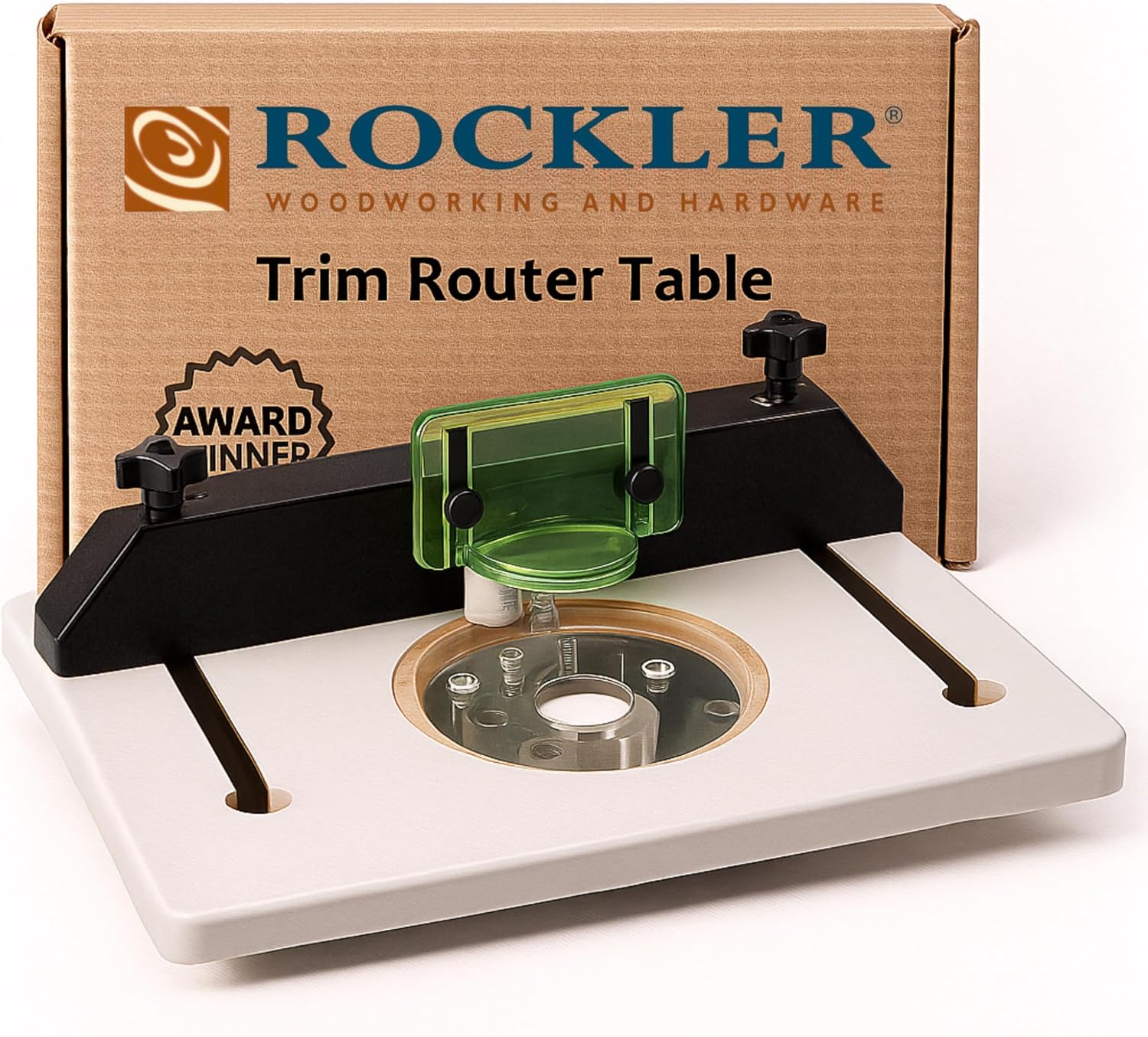 Rockler Trim Router Table – Adjustable Table Router w/Pre-Drilled Holes on Back - Router Table w/High-Visibility Bit Guard, 1/4