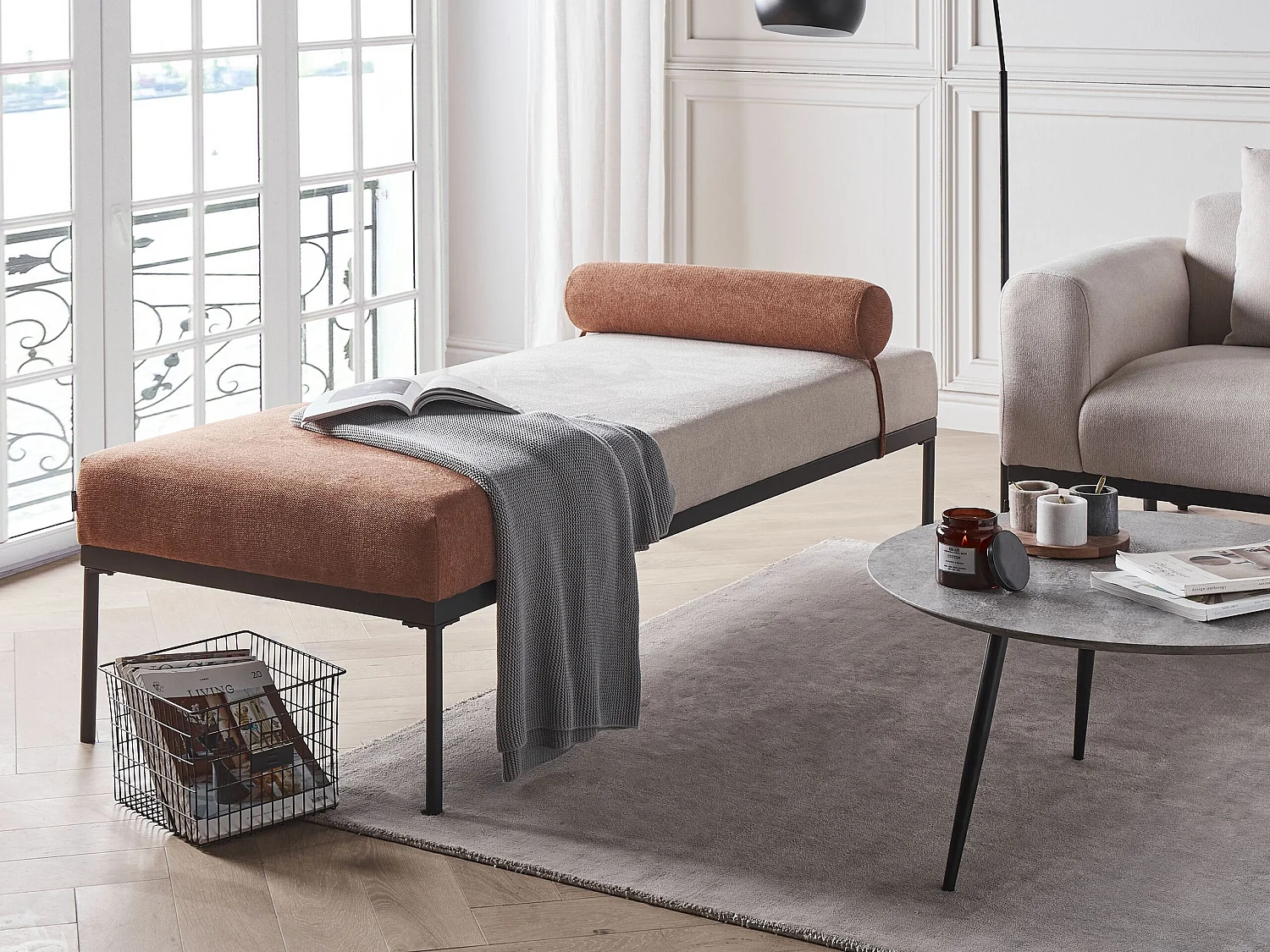 Chaise longue MALMOS Lin synthétique Marron doré