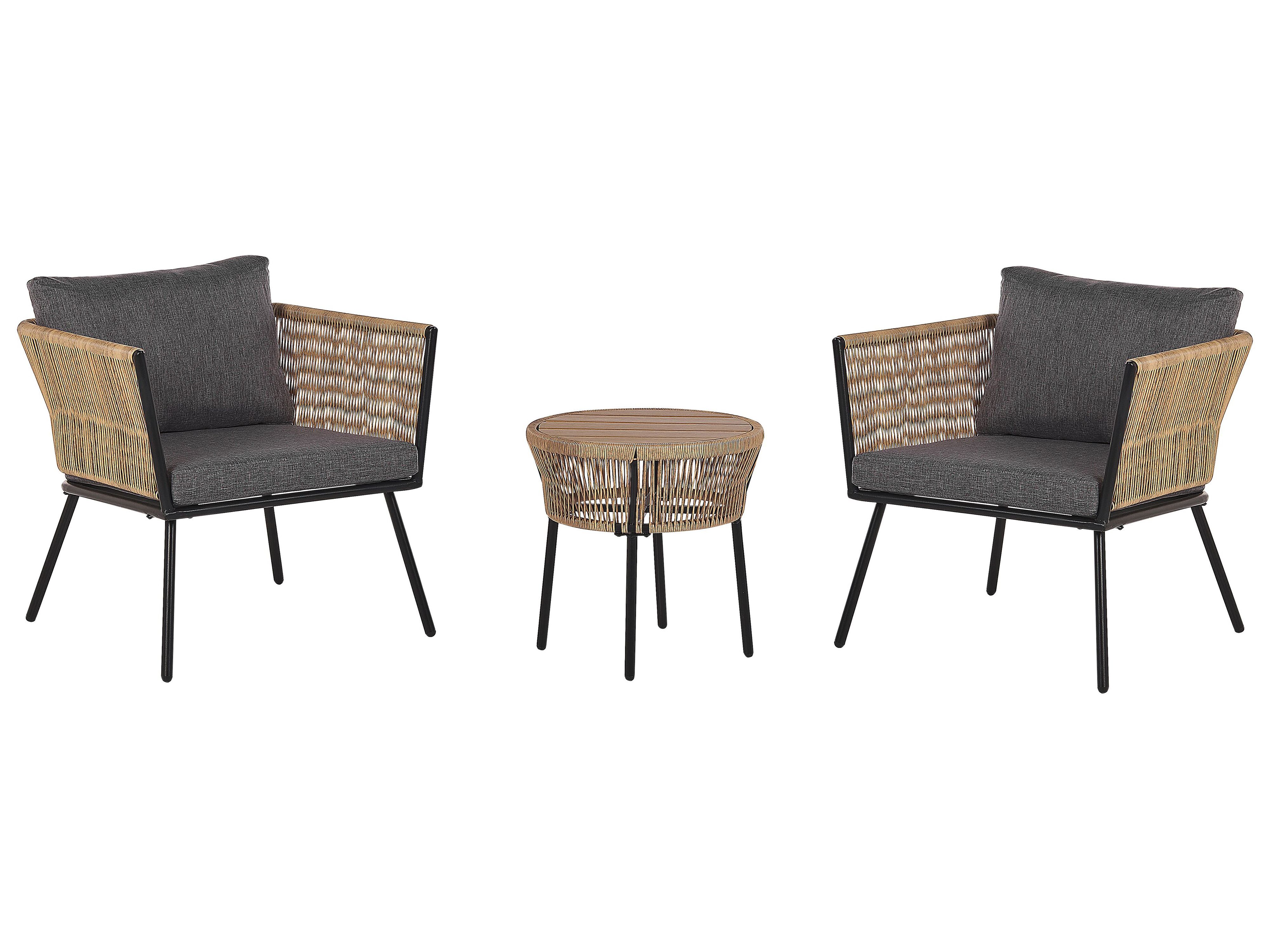 Bistro Set with Cushions GARGANO PE Rattan Light Brown