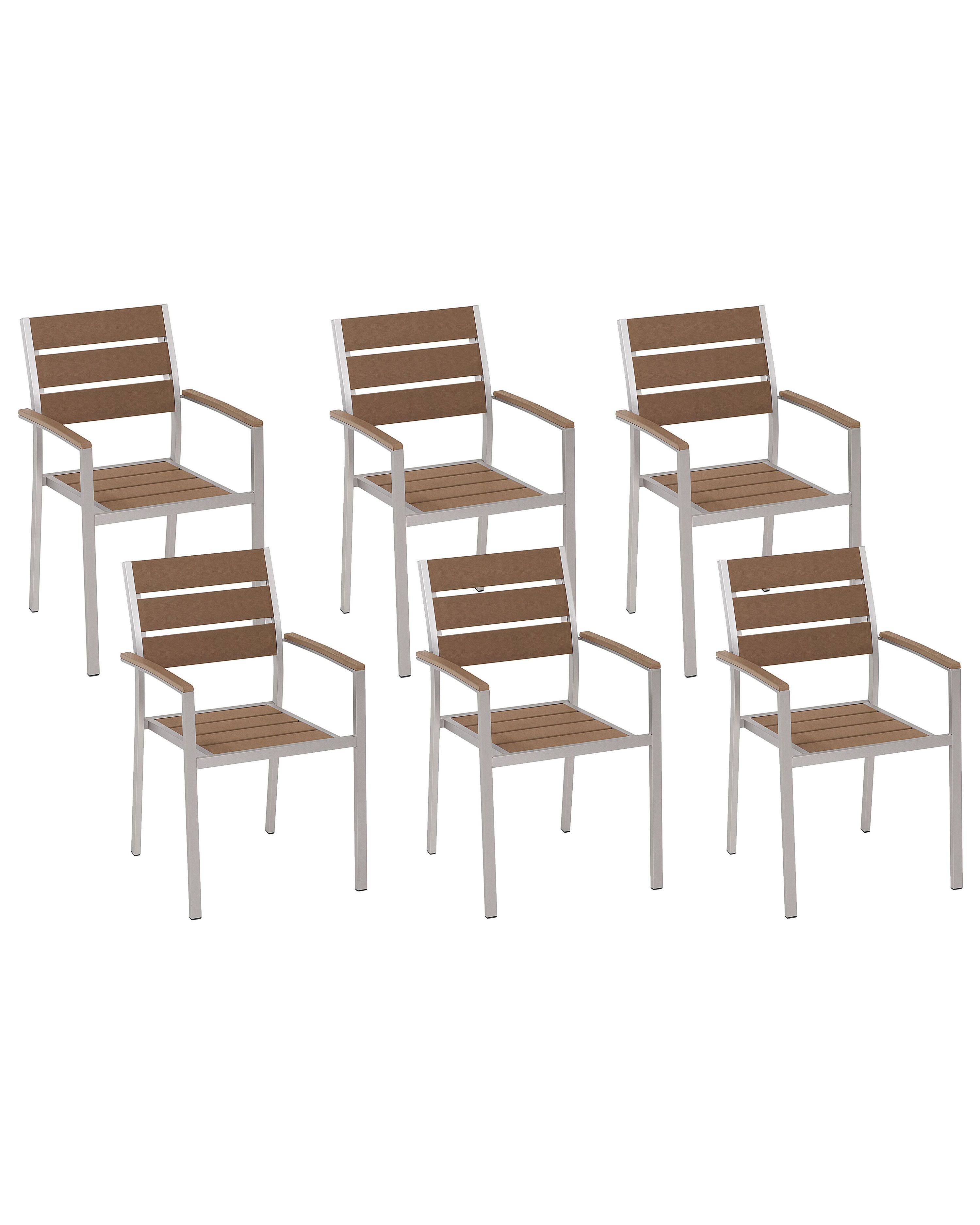 Set of 6 Garden Chairs VERNIO Brown