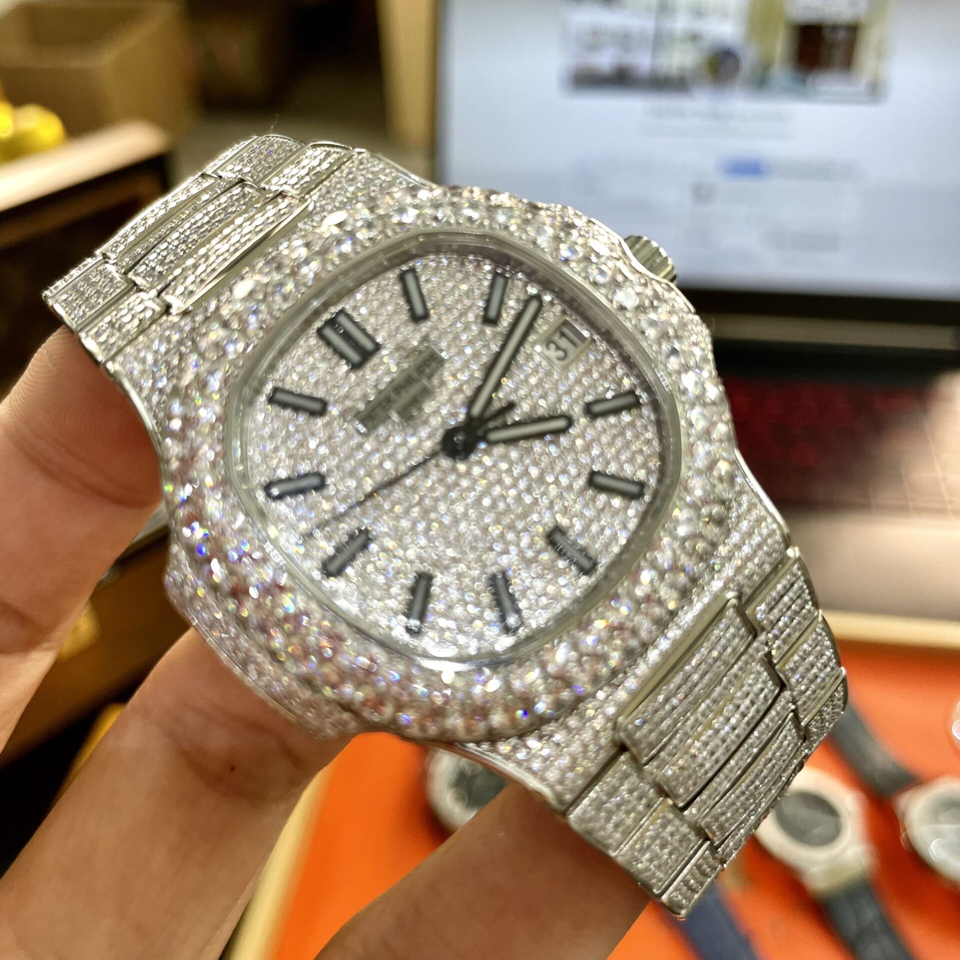 Patek Philippe Replica Watches Nautilus 5719 Full Diamonds PPF 40mm - Elite Watch Atelier
