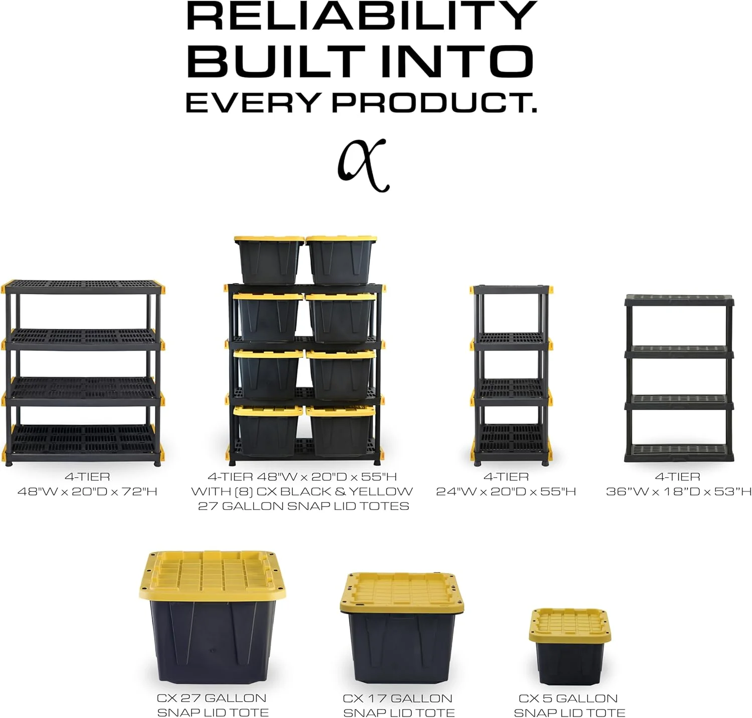 Black & Yellow, 5-Tier Heavy Duty Plastic Storage Shelving Unit, 200lbs/shelf (72��H x 48��W x 20��D), for Indoor/Outdoor Organization, Modular Rack - Image 9