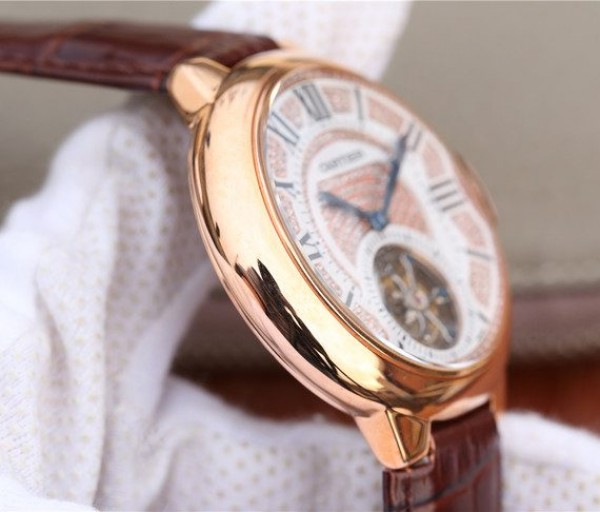 Replica Cartier Ballon Bleu de Cartier Tourbillon RG Leather Strap Diamonds Dial - Top club