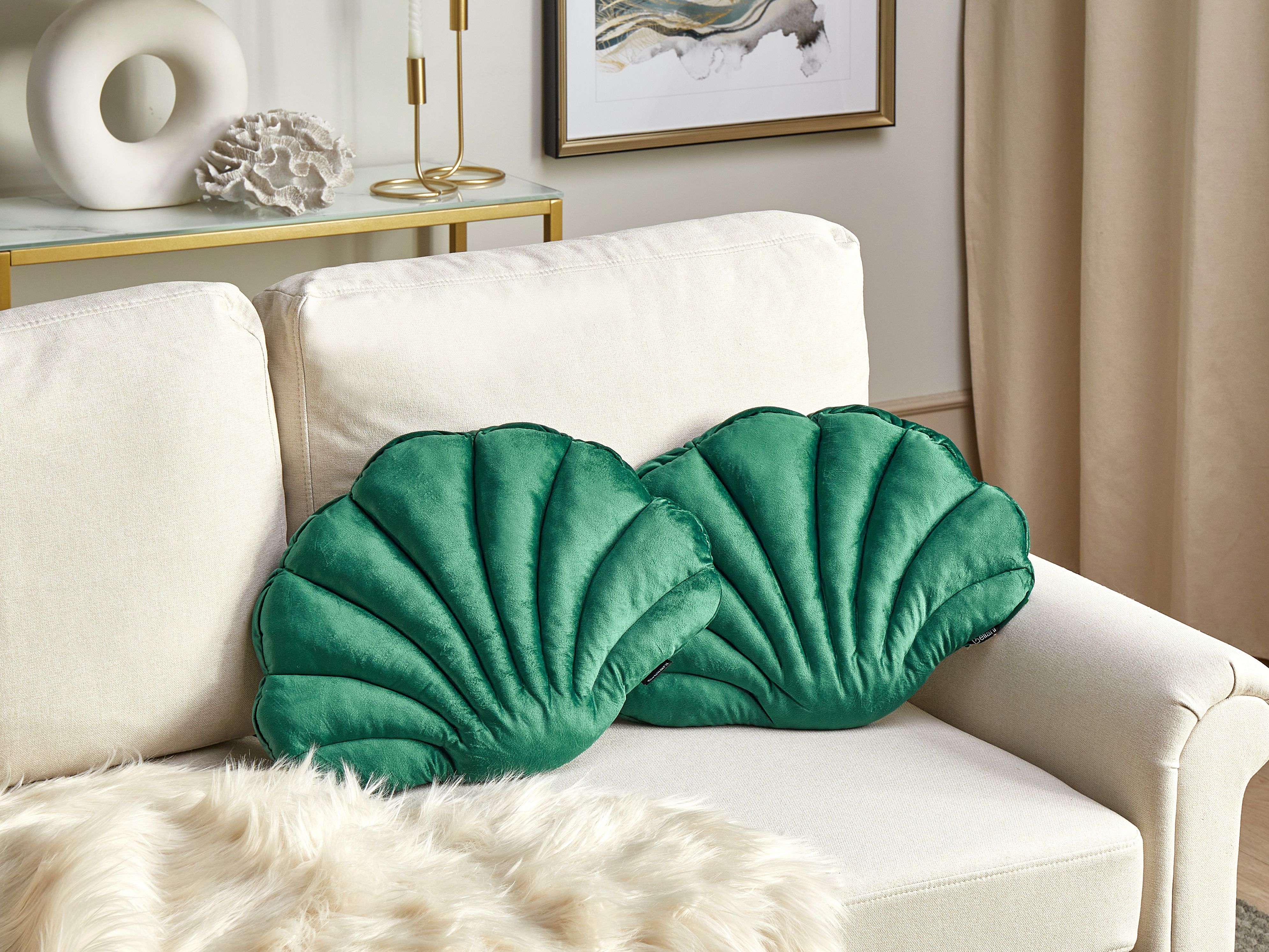 Set of 2 Decorative Cushions CONSOLIDA Velvet 47 x 35 cm Emerald Green Solid