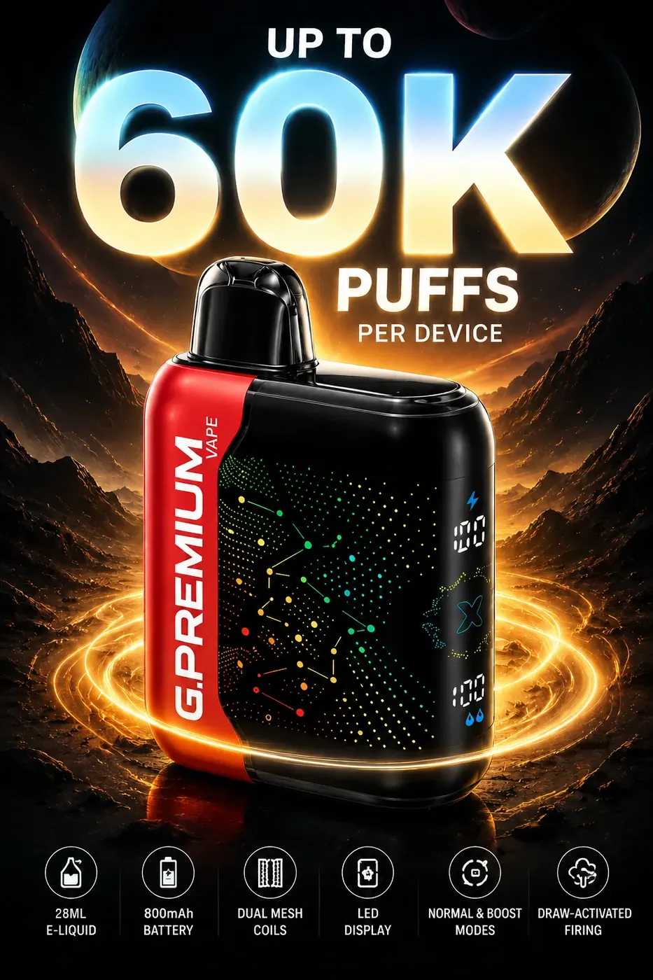 GEEK BAR PREMIUM 60 000 puffów – urządzenie z serii 60K; do 60 000 zaciągnięć