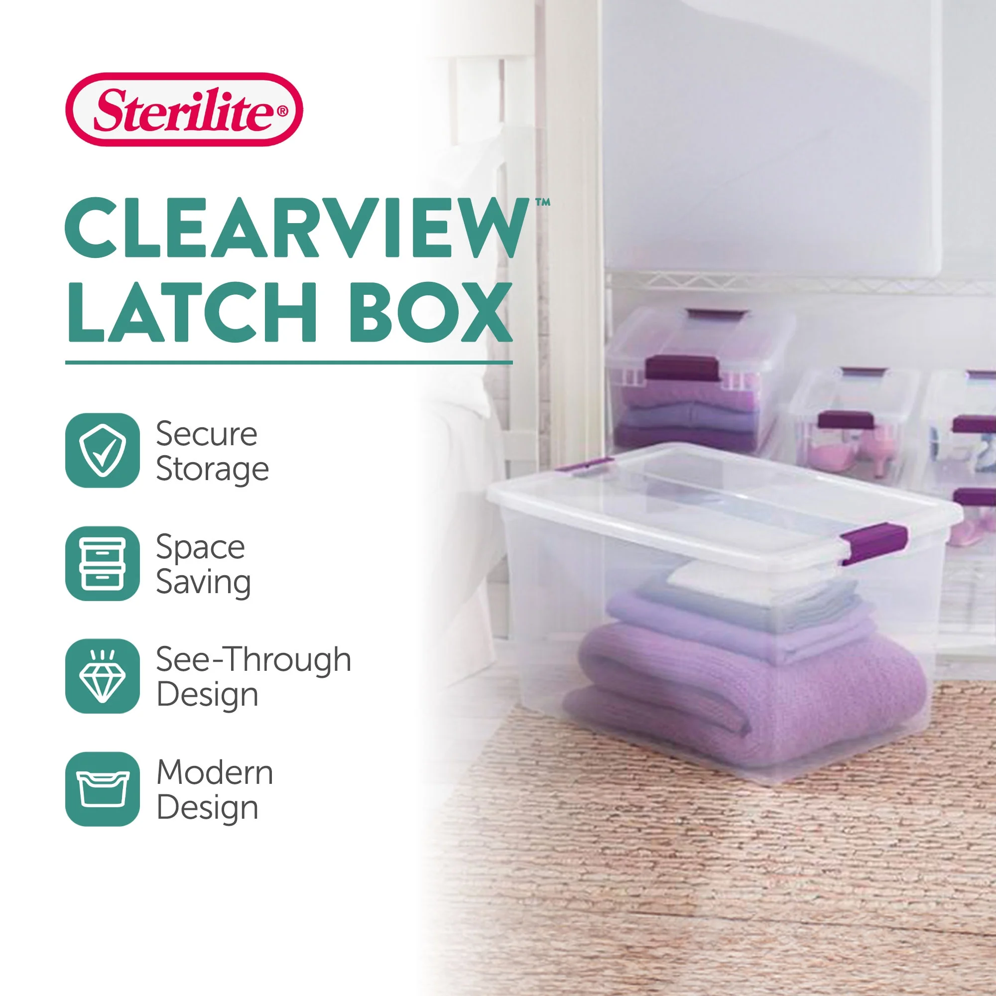 Sterilite 66 Quart Clear Plastic Latching Storage Container Tote, 6 Pack - Image 2