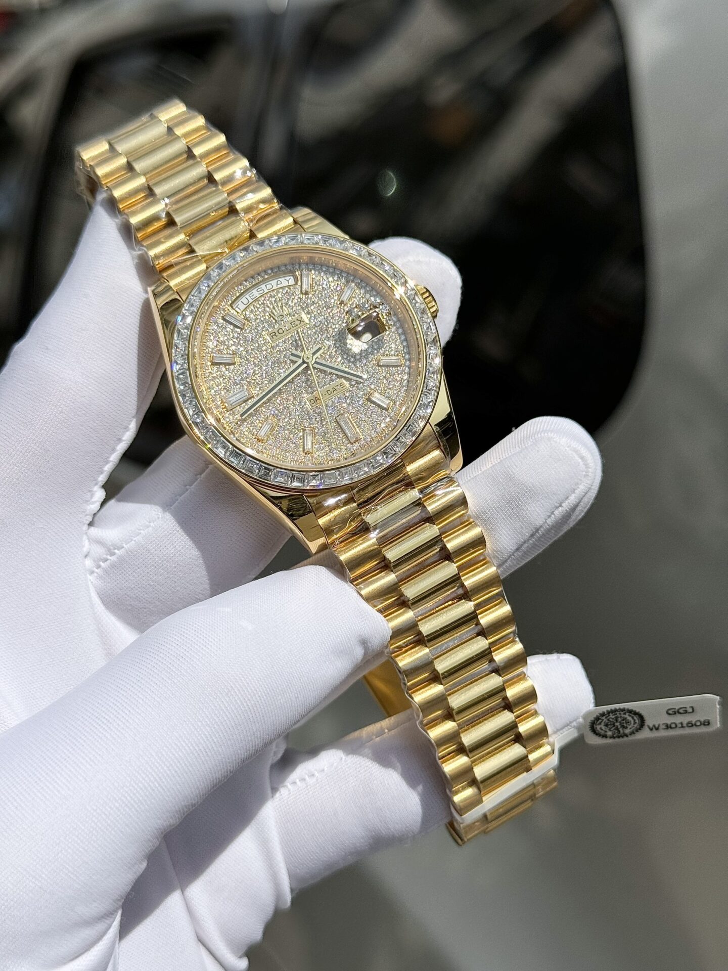 Rolex Day-Date Replica Watch Diamond Moissanite Baguette Gold Wrapped 40mm - Top club
