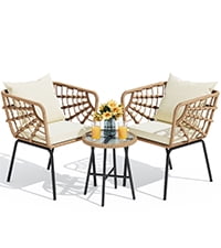 DEXTRUS 3-Piece Outdoor Patio Furniture Wicker Bistro Set with Soft Cushions - Image 2