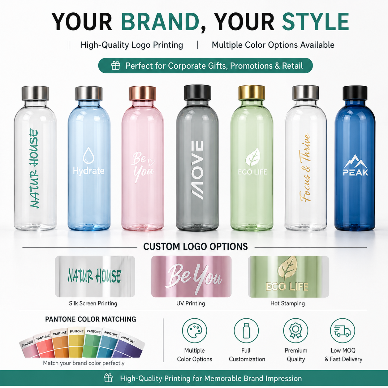 1000ml Plastic Sports Water Bottle with Stainless Steel Lid BPA Free Lightweight Portable Drink Bottle for Promotional Gift OEM