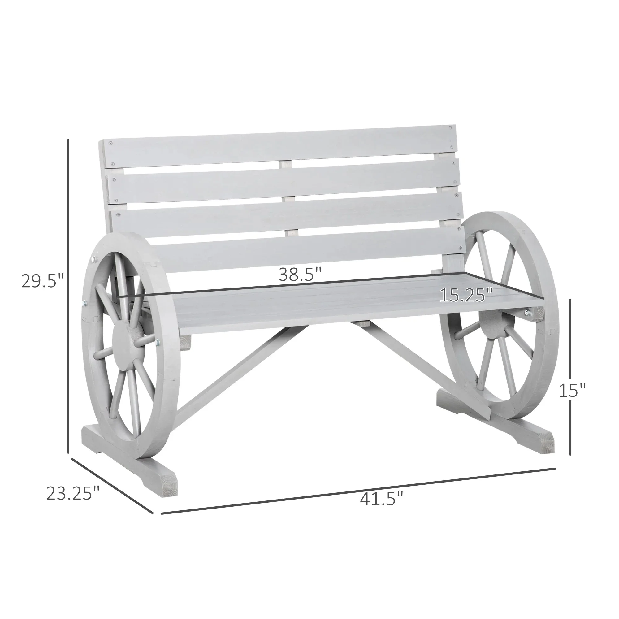 Outsunny Wooden Wagon Wheel Bench, 2-Person, Fir Wood, Carbonized, 41.5in L x 23.25in W x 29.5in H - 84B-183 - Image 17 Outsunny Wooden Wagon Wheel Bench, 2-Person, Fir Wood, Carbonized, 41.5in L x 23.25in W x 29.5in H - 84B-183 - Image 17