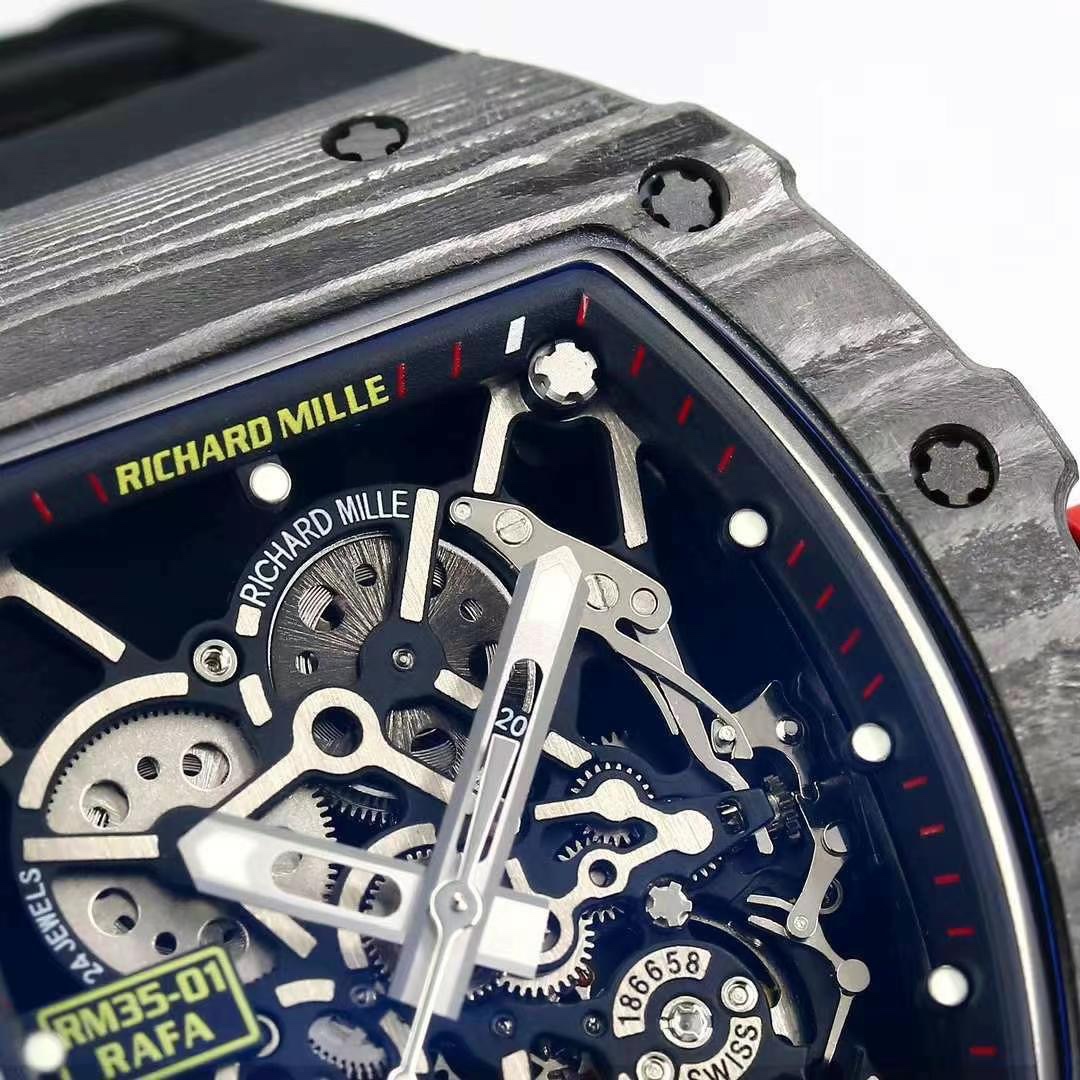 Richard Mille RM 35-01 Rafael Nadal Replica Swiss Watch �C Skeleton Dial, NTPT Carbon Case, Black Rubber Strap - Top club