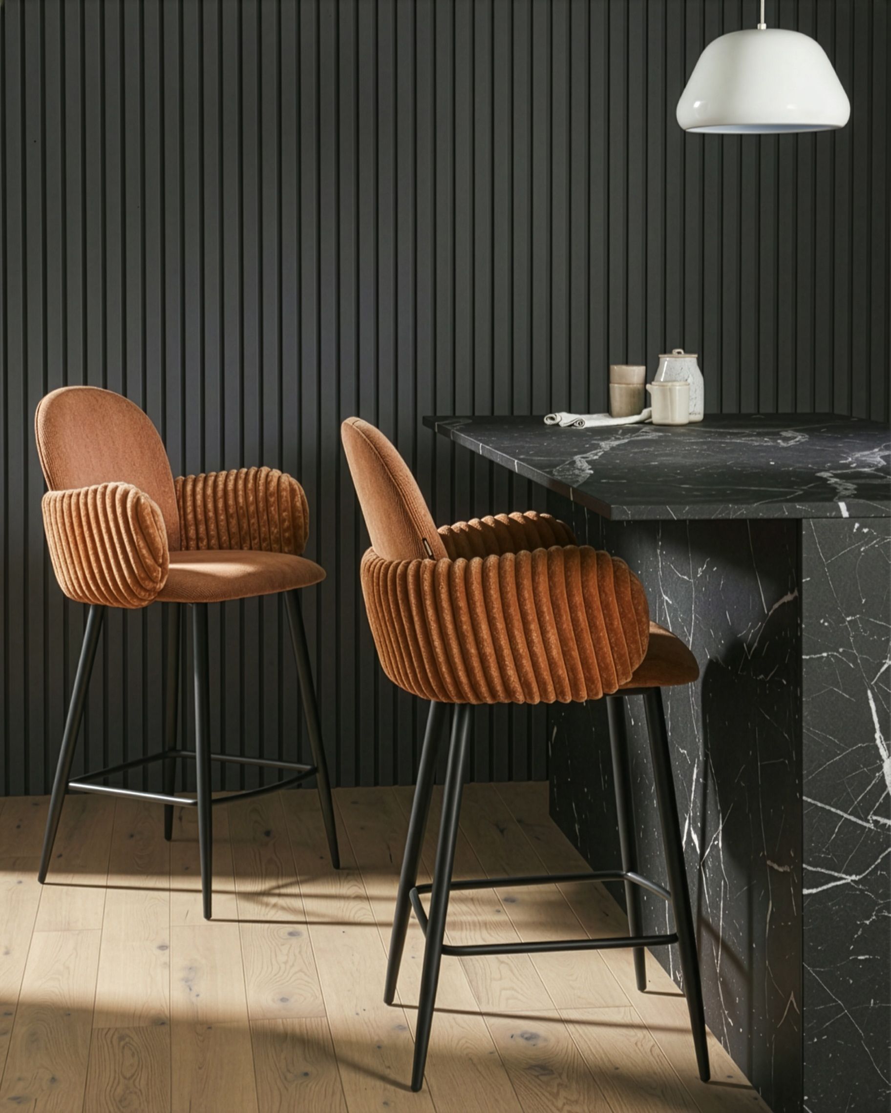 Set of 2 Bar Chairs AMITY Fabric Brown
