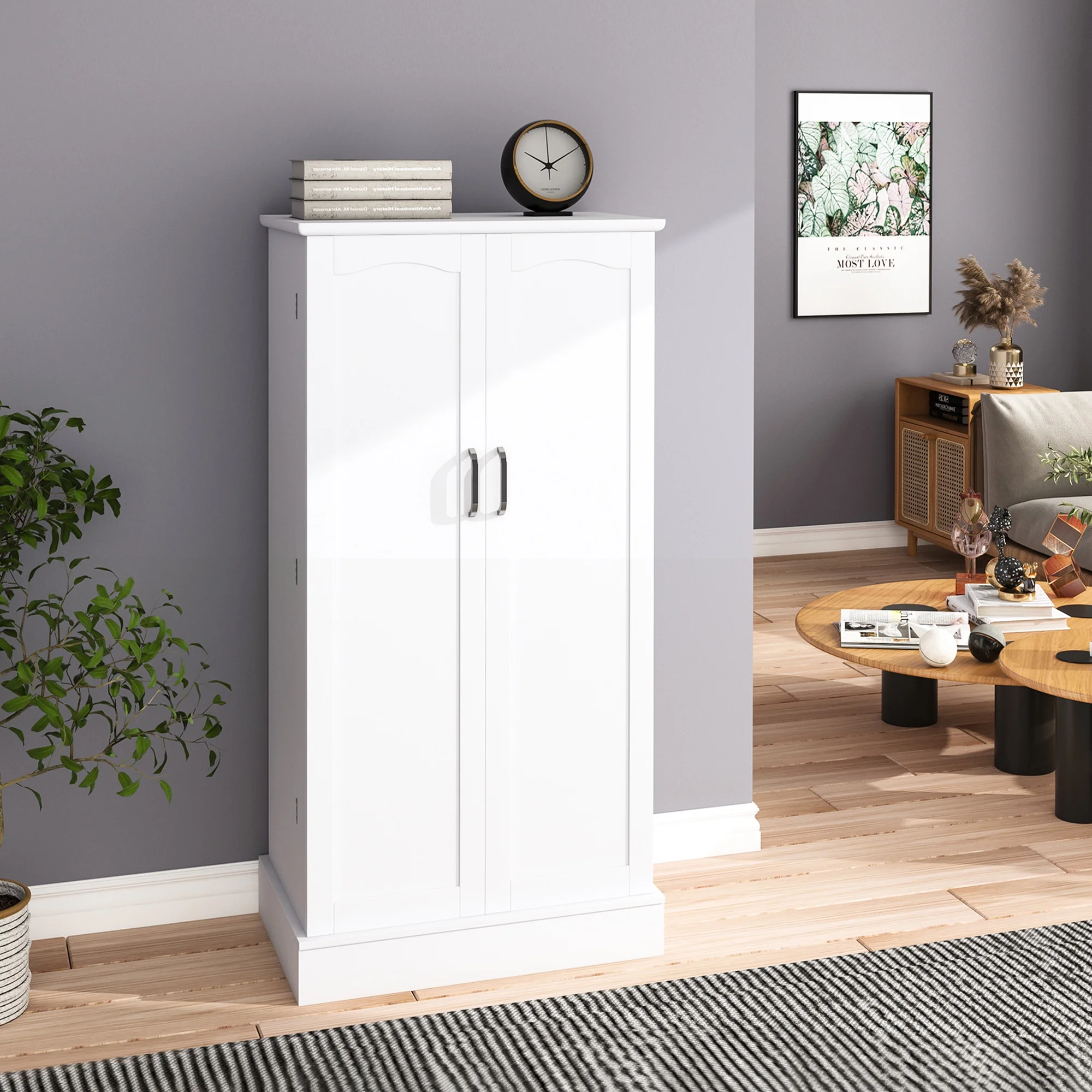 47 Kitchen Pantry Cabinet, White Buffet Cupboards Sideboard with Doors & Adjustable Shelves, Kitchen - Image 6