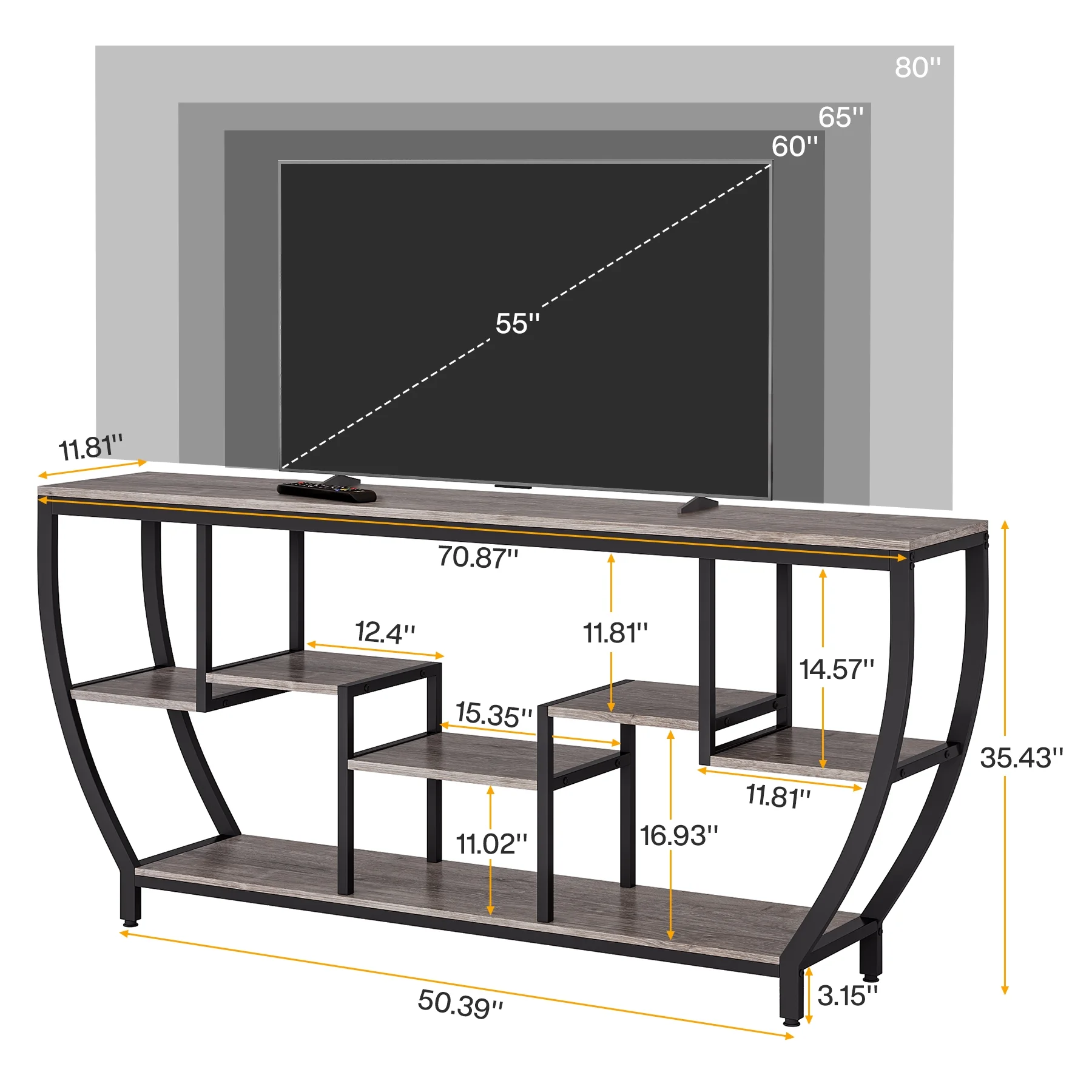 Tribesigns 70.9 Inch Entertainment Center with Storage Shelves, 70.9 Inch TV Stand for Television up to 80 Inches, Wood TV Media Console Table Unit for Living Room, Bedroom,Gray