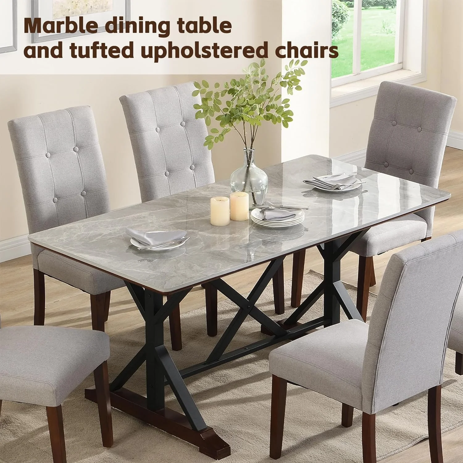 Sumdeal 5-Piece Farmhouse Dining Table Set, Wood Round Extendable Dining Table and 4 Upholstered Dining Chairs (Espresso-1Table 4 Chairs) - Image 16