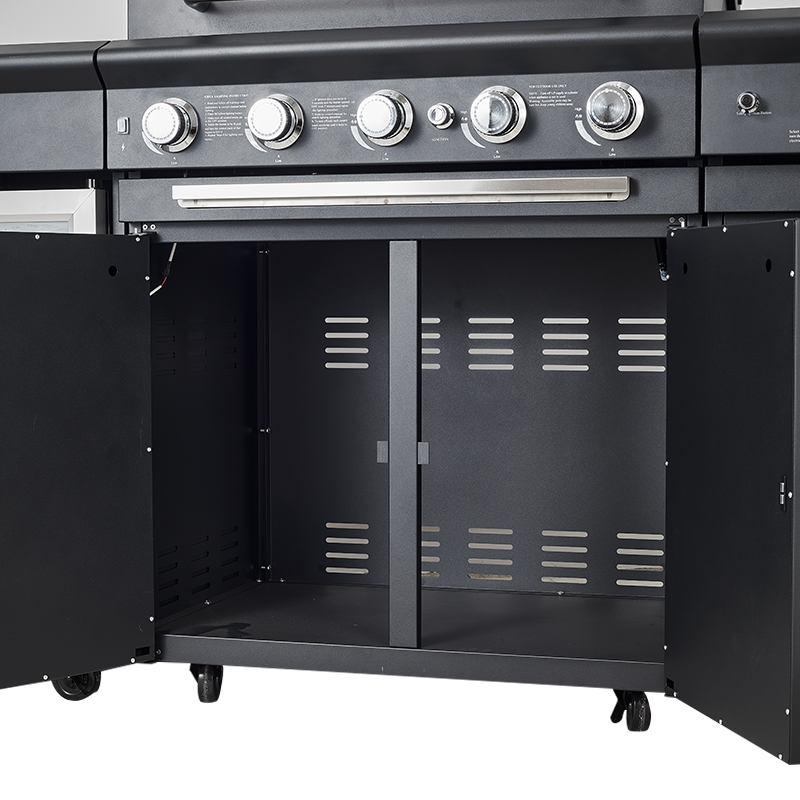 Premium Korean Style Outdoor Kitchen Gas BBQ Grill Stainless Steel 6+1 Burner Refrigerator Sink Tap Cabinet Trolley Electronic