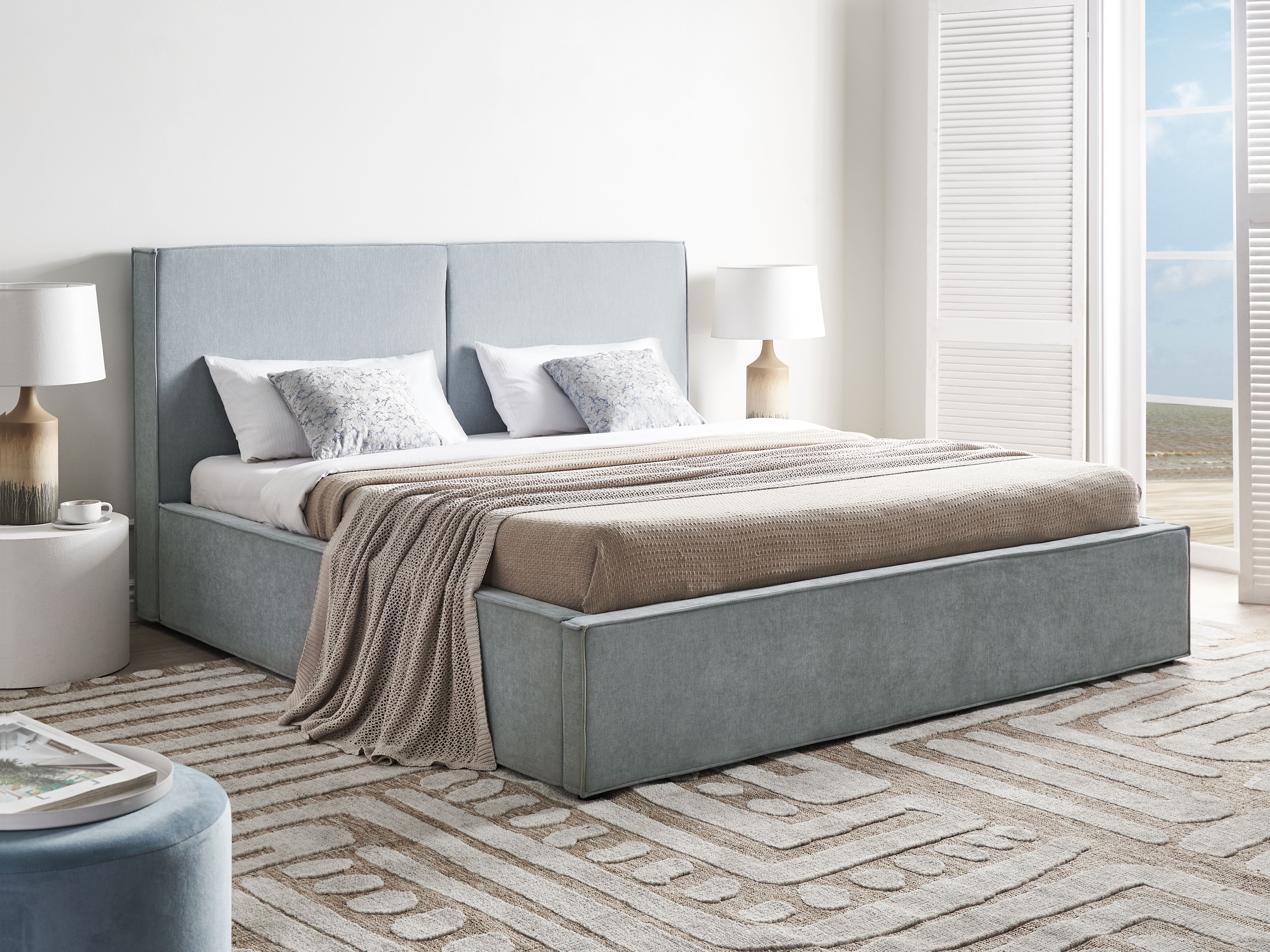 Ottoman Bed Chenille MOISSAC 180 x 200 cm (EU Super King) Light Blue