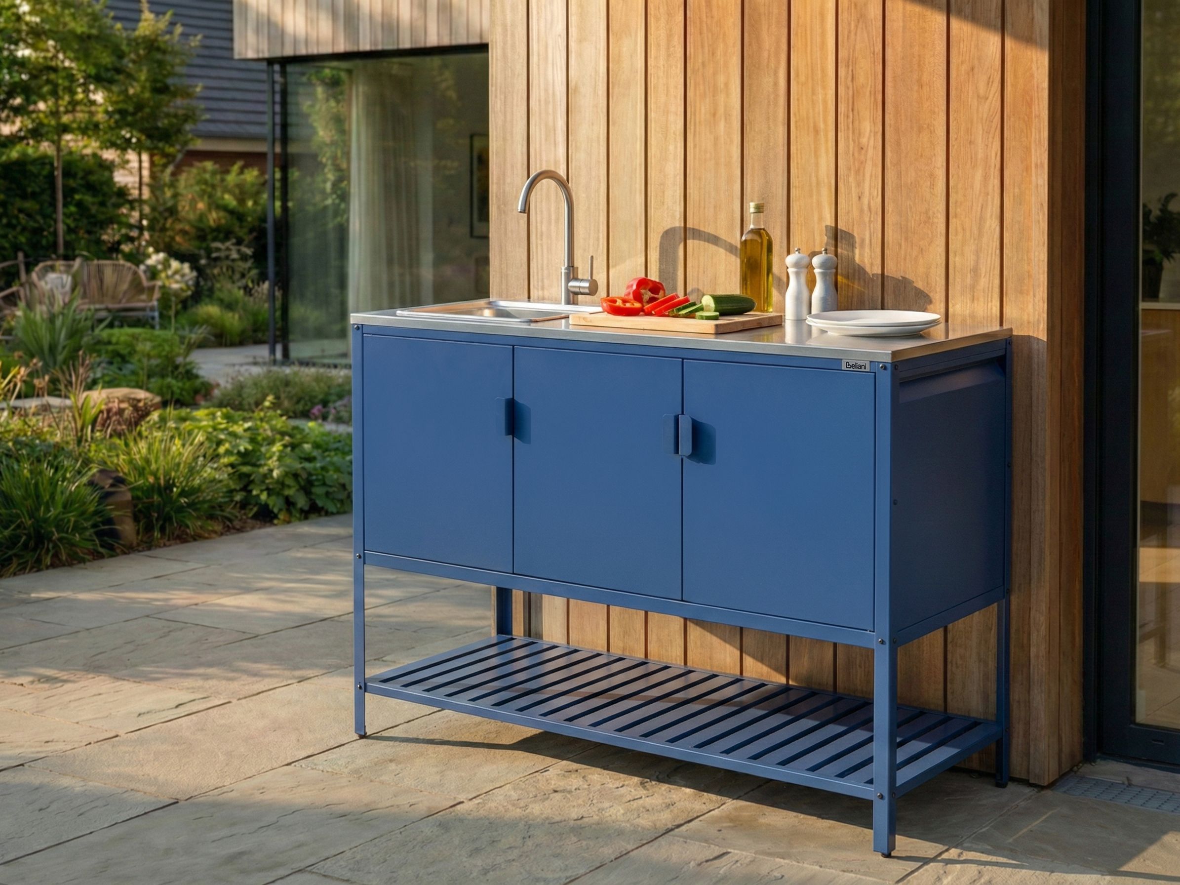 Outdoor Kitchen Cabinet with Sink MAENZA Metal Blue