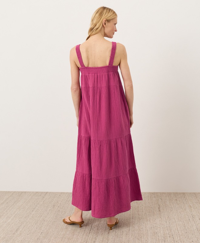 Organic Coastal Double Gauze Strappy Tiered Maxi Dress - Pink