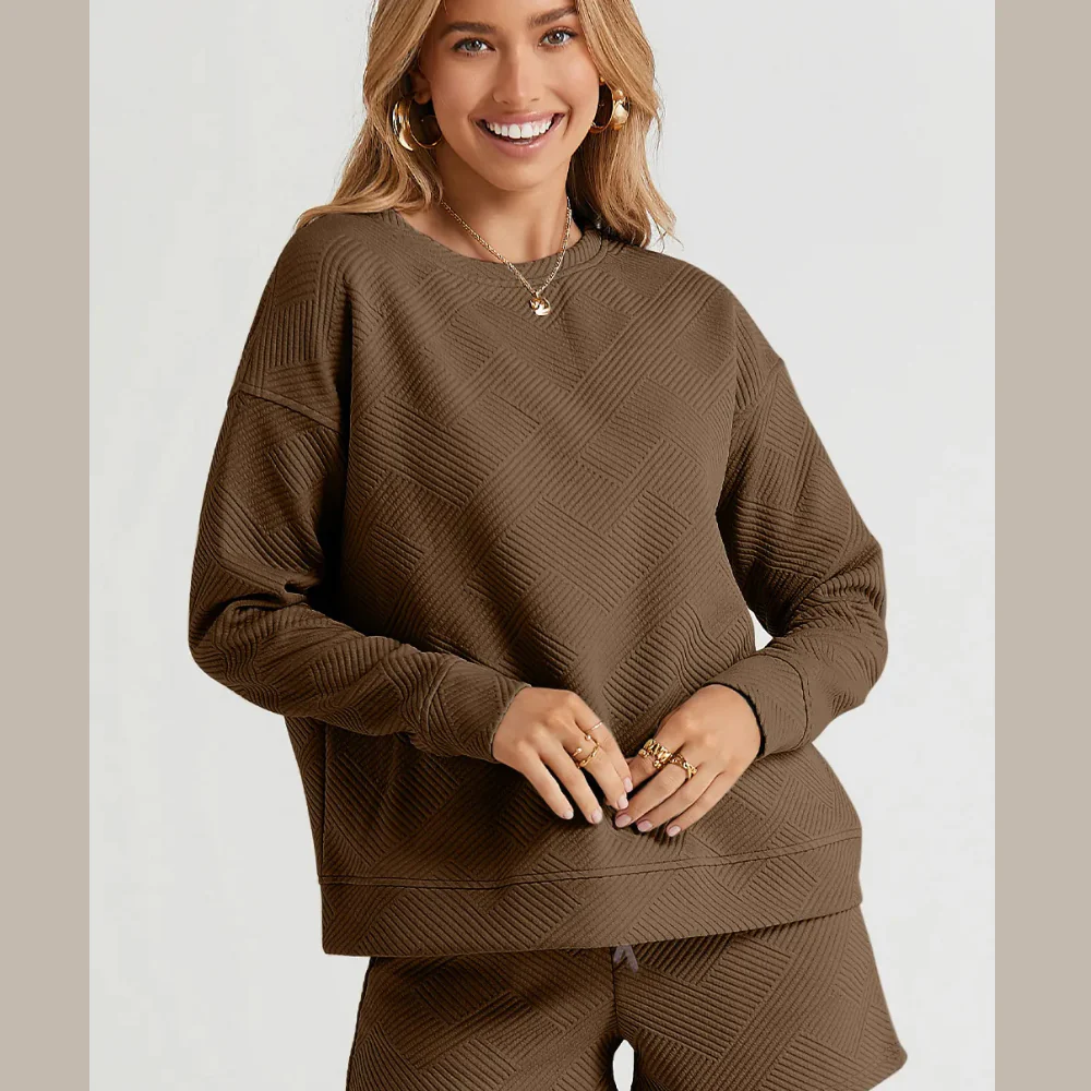 Double Take Full Size Texture Long Sleeve Top and Drawstring Shorts Set - ZKZOOK