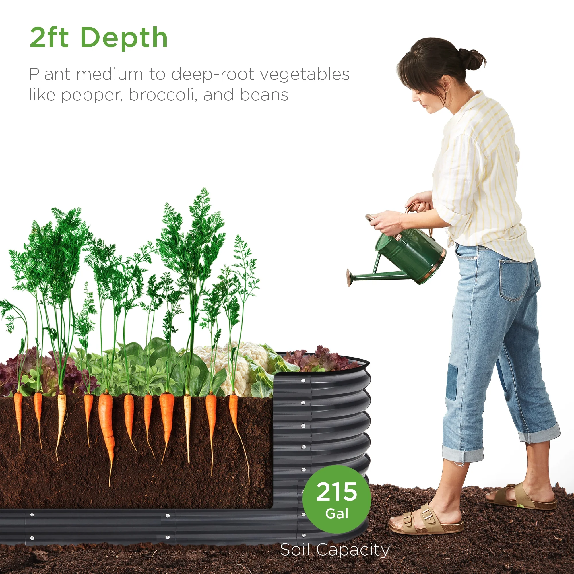 Best Choice Products 8x2x2ft Metal Raised Garden Bed, Oval Outdoor Planter Box w/ 4 Support Bars - Charcoal - Image 4