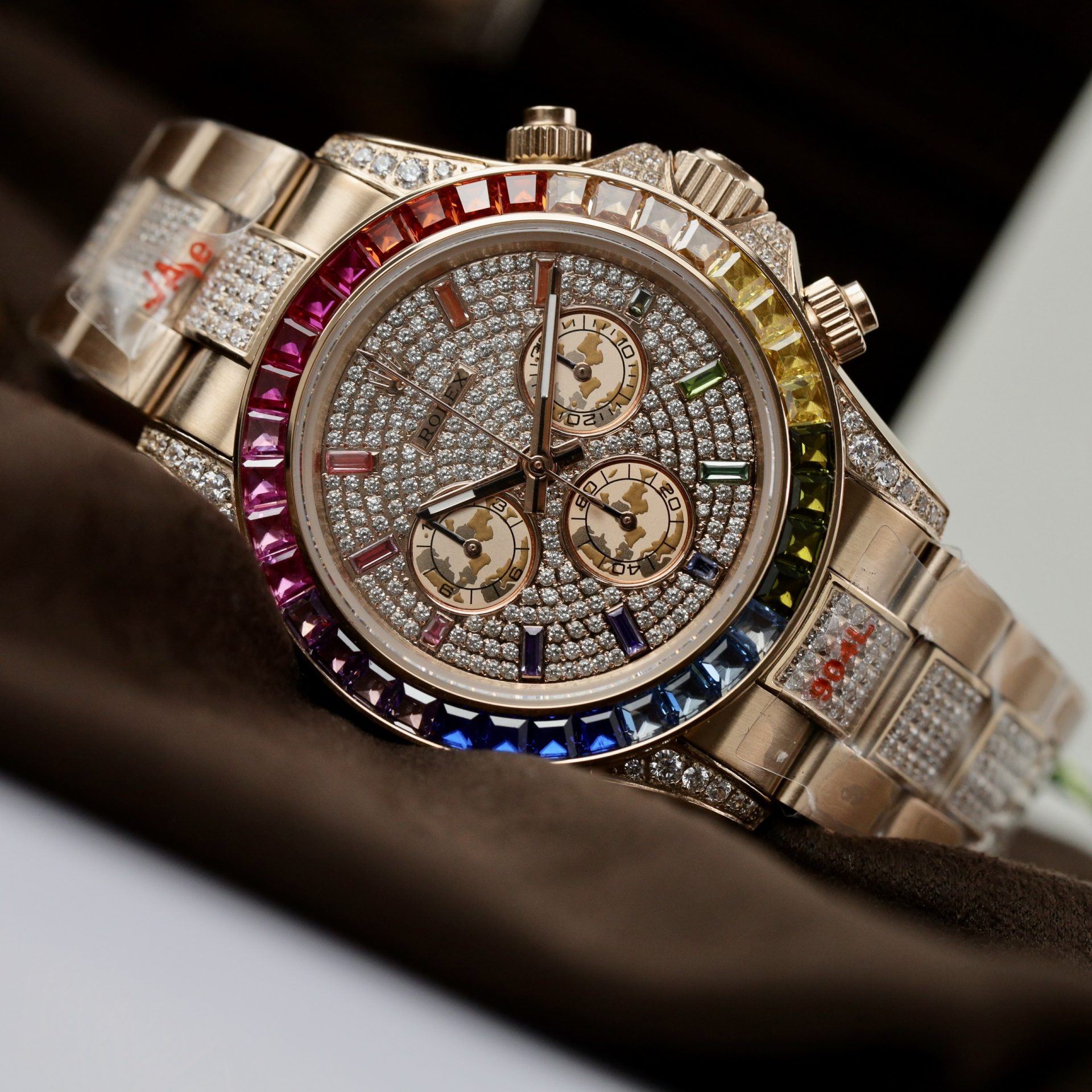 Rolex Replica 1:1 Watch Daytona Rainbow Full CZ Stone High Quality 40mm - Elite Watch Atelier