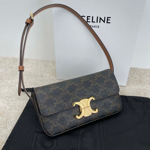 CELINE TRIOMPHE logo printed cowhide shoulder bag yellow brown celine imitation