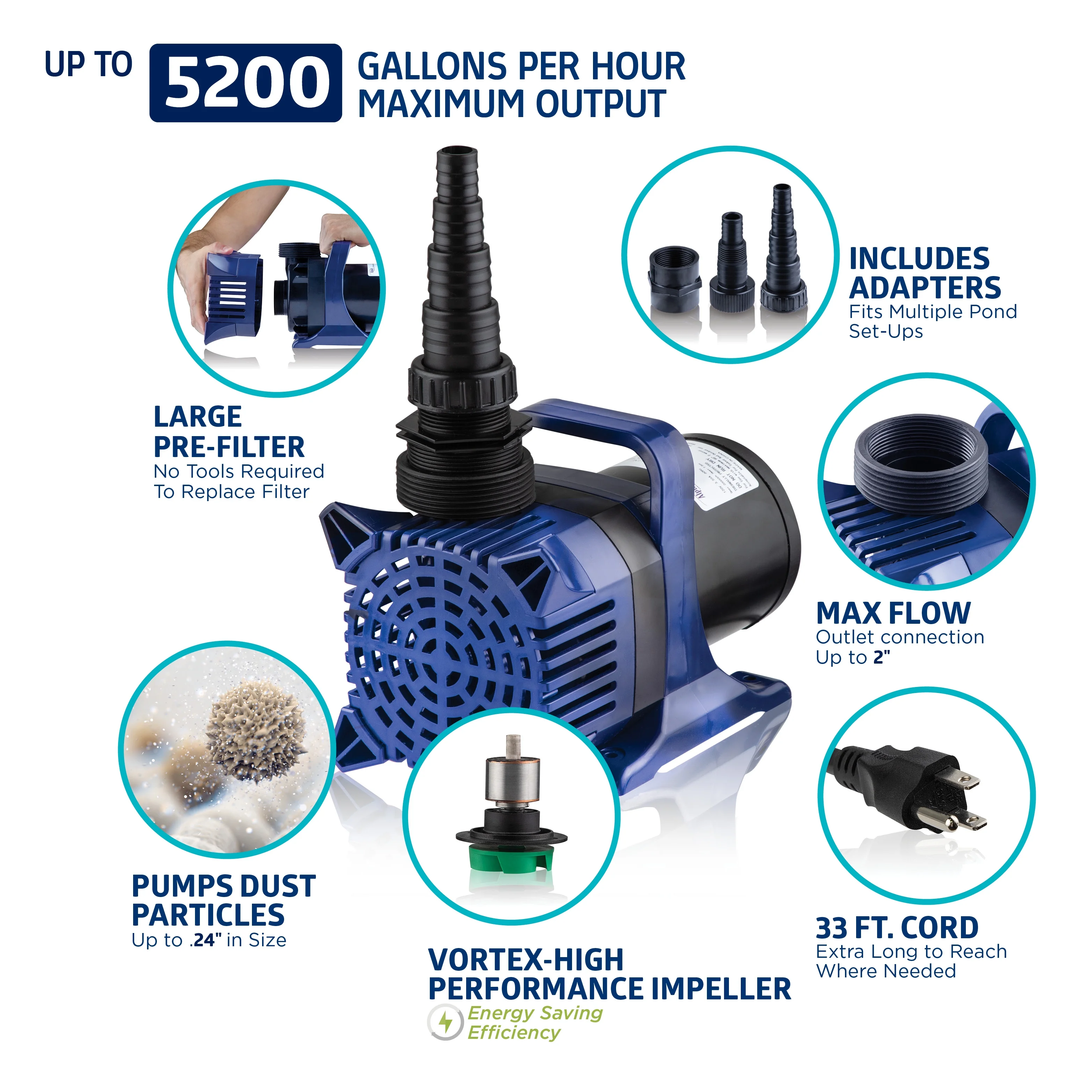 Alpine Corporation 2100 GPH Cyclone Pond Pump Submersible - Image 23