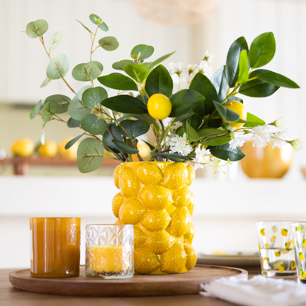 Lemon vase "Yuca" Ceramic, Yellow, H.18 cm