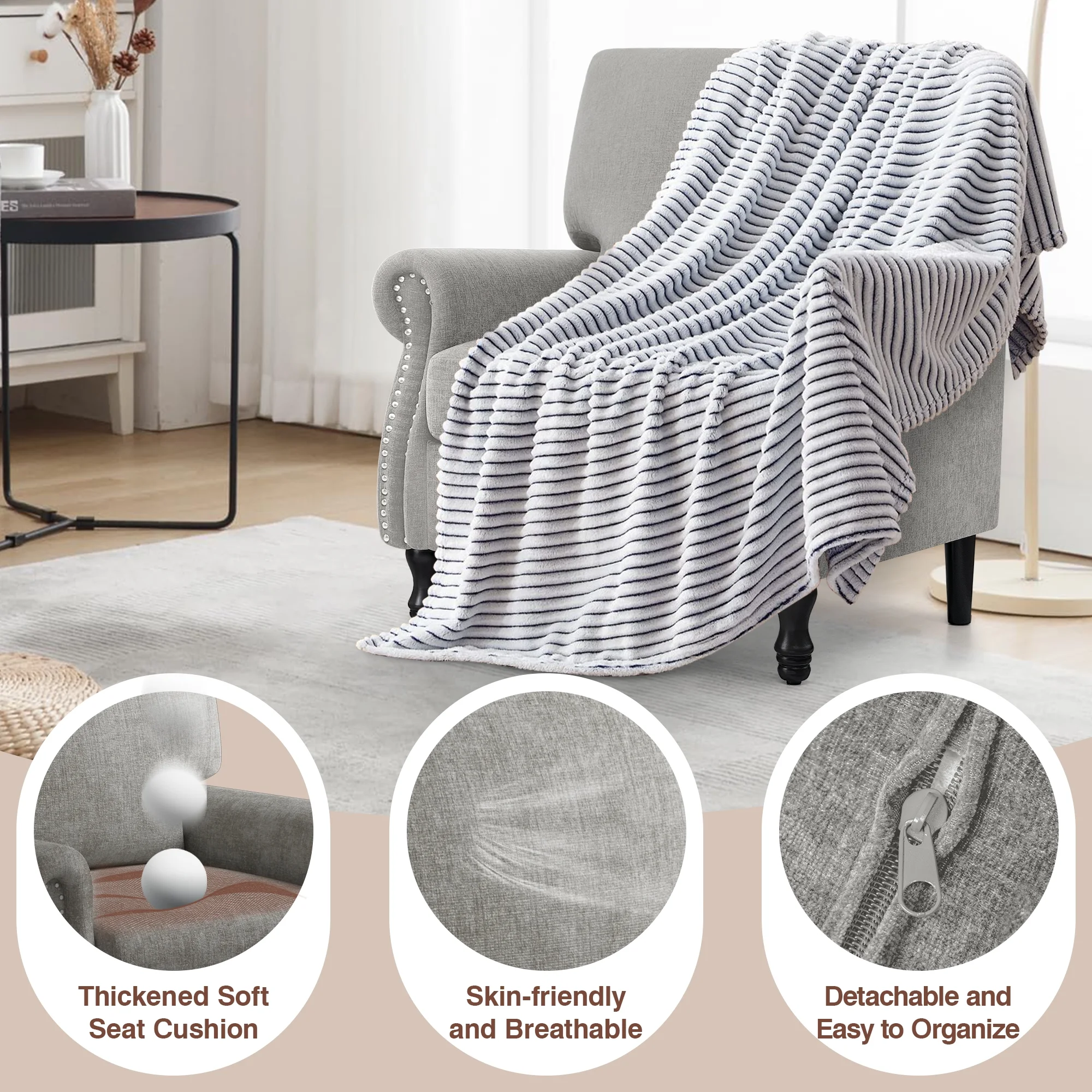 COOLHUT Modern Accent Chair Armchair, Linen Fabric Upholstered Comfy Single Sofa with Solid Wood Frame for Living Room, Gray - Image 9