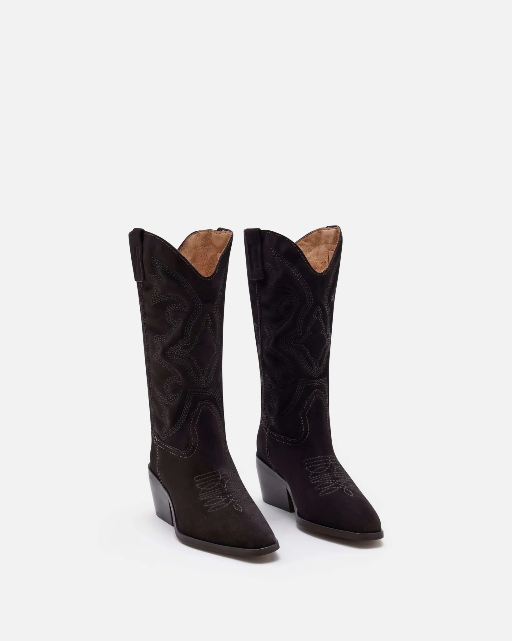 BOTTES LIREY/VEL - En cuir velours avec détails brodés chocolat