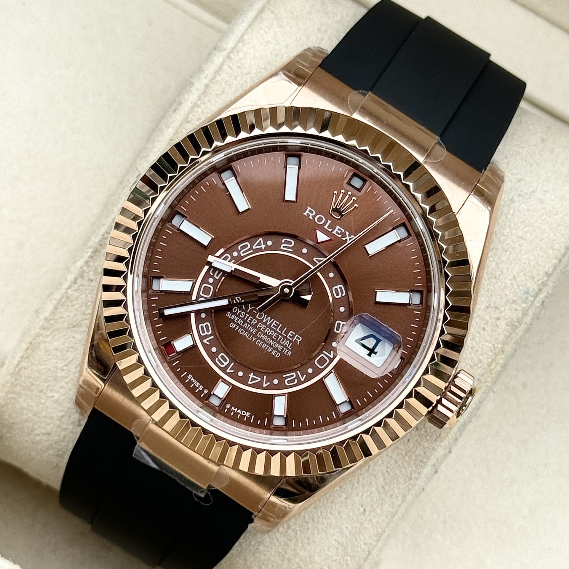Rolex Replica Watch Sky-Dweller 336235 Chocolate Dial Rubber Strap 42mm - Elite Watch Atelier