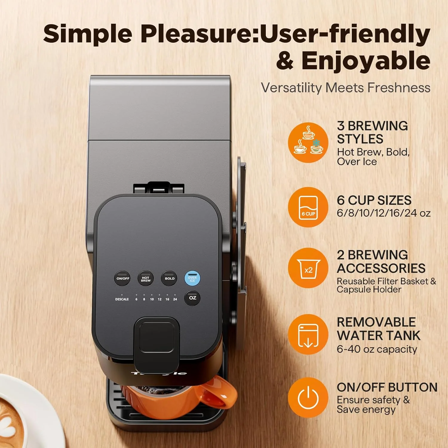 Hot & Iced Coffee Maker with Magnetic Organizer (Pods Not Included), Stores 10 Pods, 4-5 Cups Coffee Maker & Single-serve Brewer for K Cup & Grounds, 40oz Removable Water Tank
