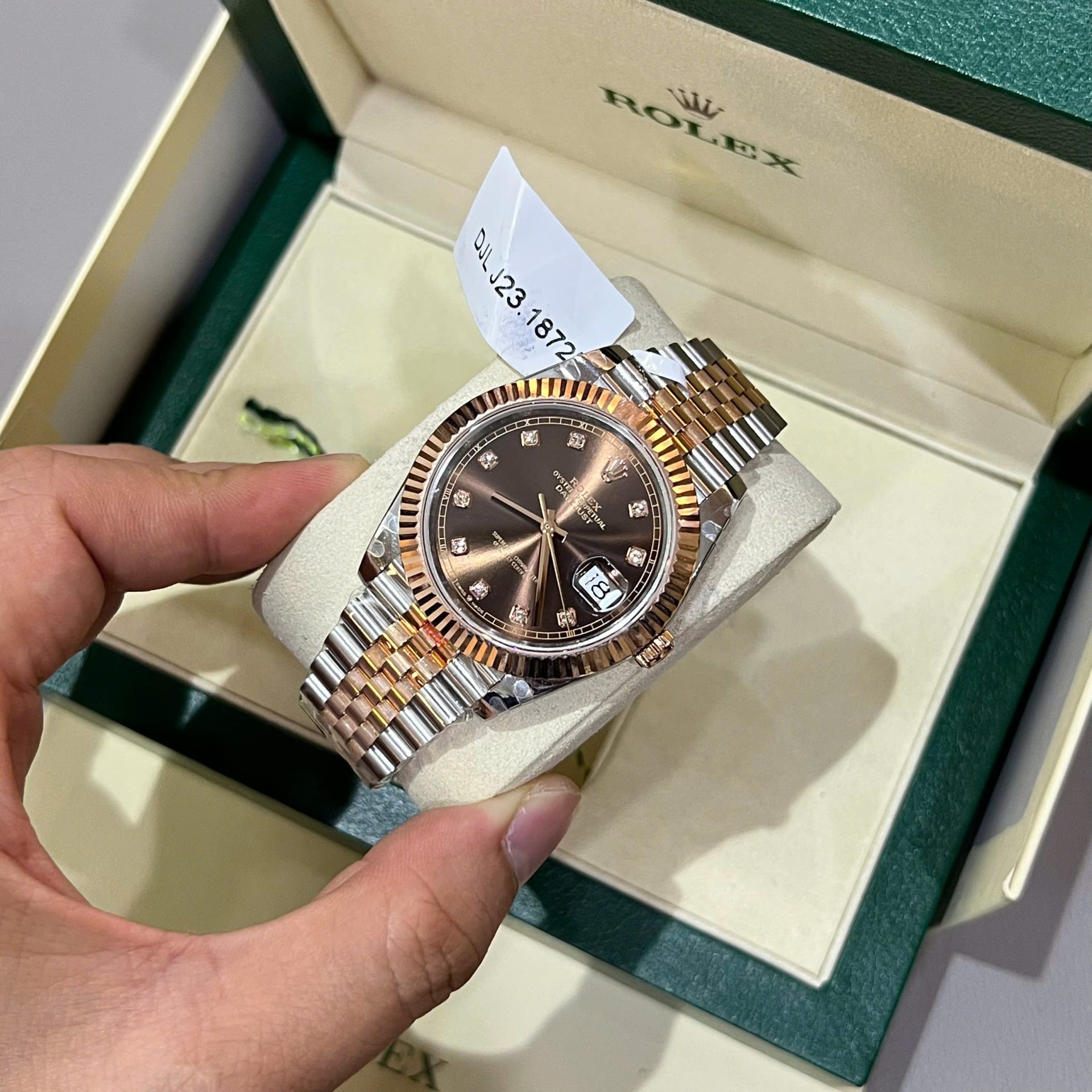 Rolex DateJust Dial Chocolate Replica Watch Custom Gold Wrapped GM Factory 41mm - Elite Watch Atelier