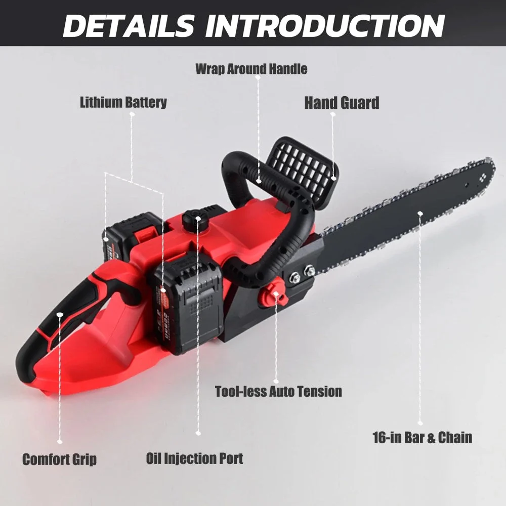 16 Inch 42V Brushless Cordless Chainsaw Kit, 1200W With 2x2000mAh Batteries And 2 Chains - Image 3 16 Inch 42V Brushless Cordless Chainsaw Kit, 1200W With 2x2000mAh Batteries And 2 Chains - Image 3