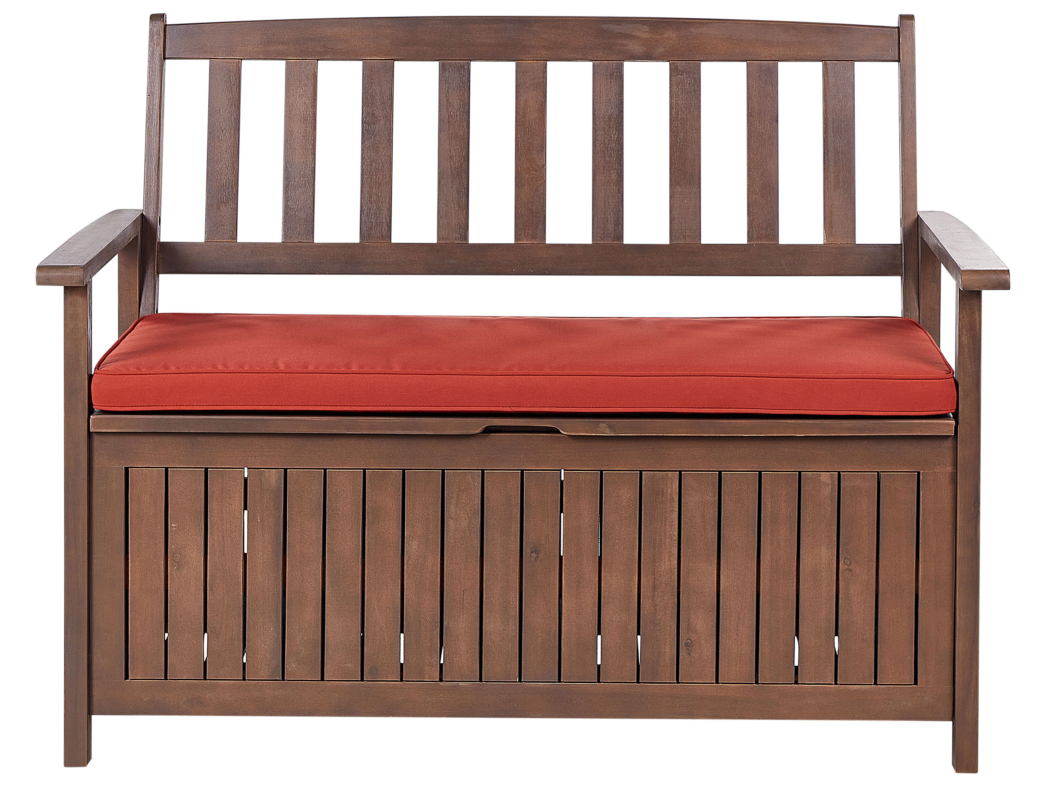 Garden Bench with Cushion SOVANA 120 cm with Storage Acacia Wood Red