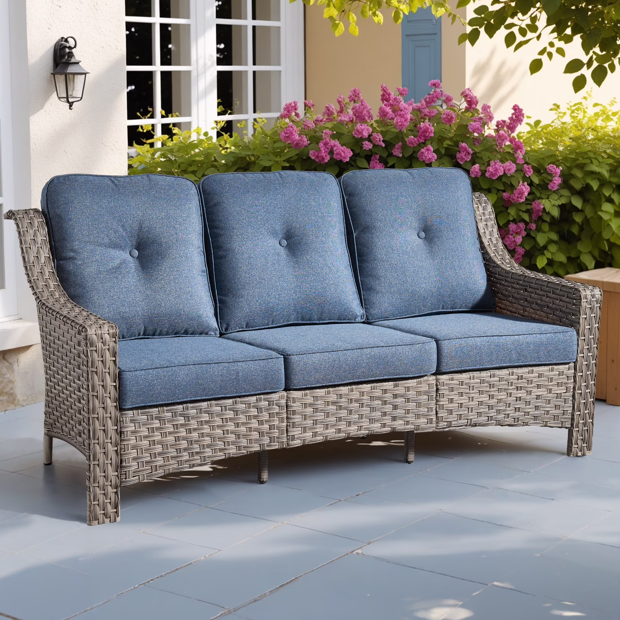Ovios Outdoor Patio Sofa 3-Seater with Cushions All-Weather Wicker Rattan Couch for Garden, Porch, or Backyard - Image 13