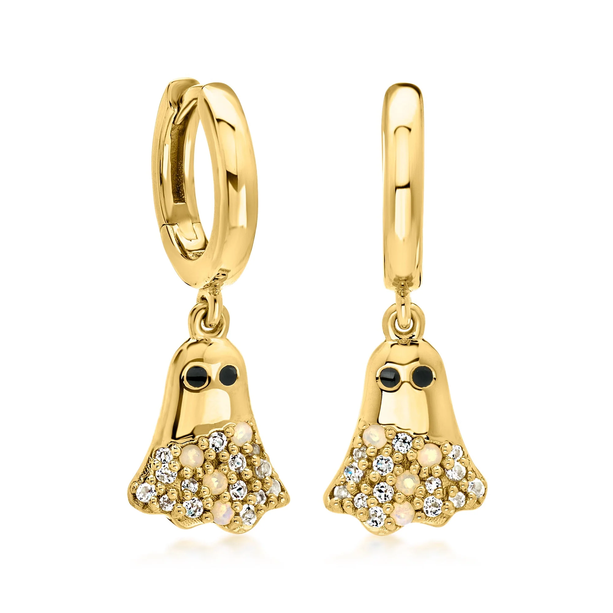 Ross-Simons Opal and .20 ct. t.w. White Topaz Ghost Drop Earrings With Black Enamel in 18kt Gold Over Sterling, Women's, Adult