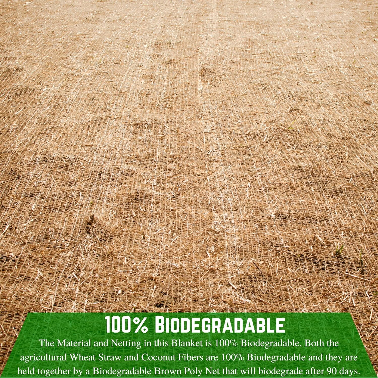 100% Biodegradable Erosion Control Blanket - Straw/Coconut Erosion Control Blanket, Straw Garden and Landscape Cover, Erosion Control Blanket, Straw Blanket, Erosion Control (2' x 112.5')