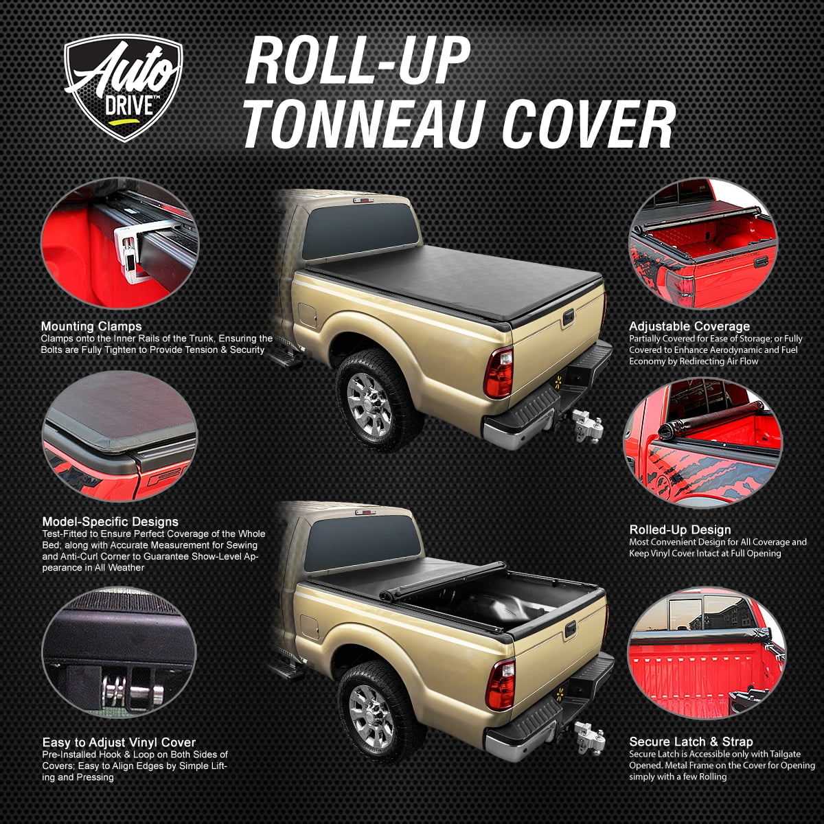 Auto Drive Soft Roll up Truck Bed Tonneau Cover Fits 1999-2006, 07 Classic Silverado / Sierra 1500 2500 HD 3500 HD 6.5FT Bed (78") - Image 8