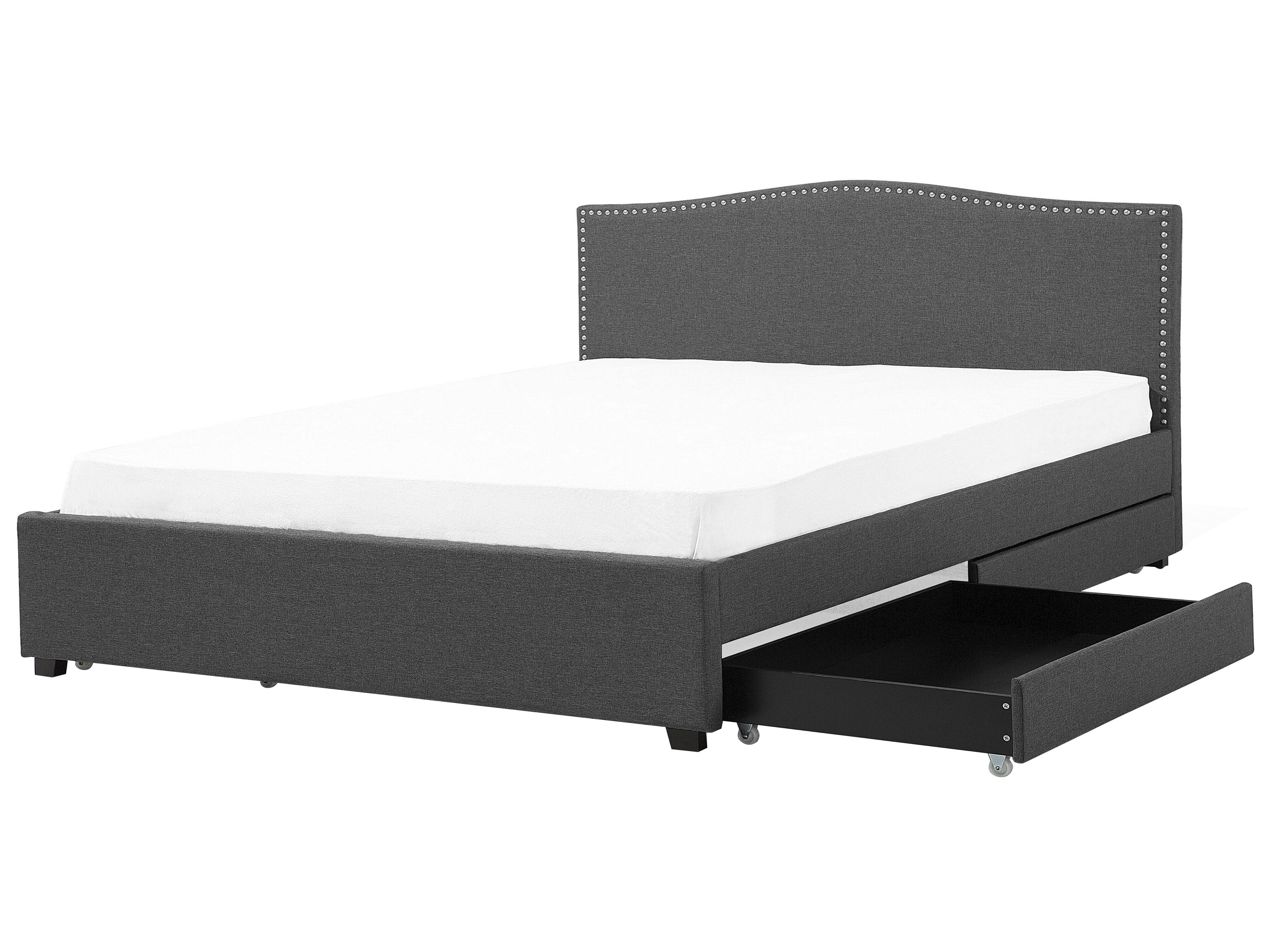 Bed with Storage Drawers Fabric MONTPELLIER 180 x 200 cm (EU Super King) Dark Grey