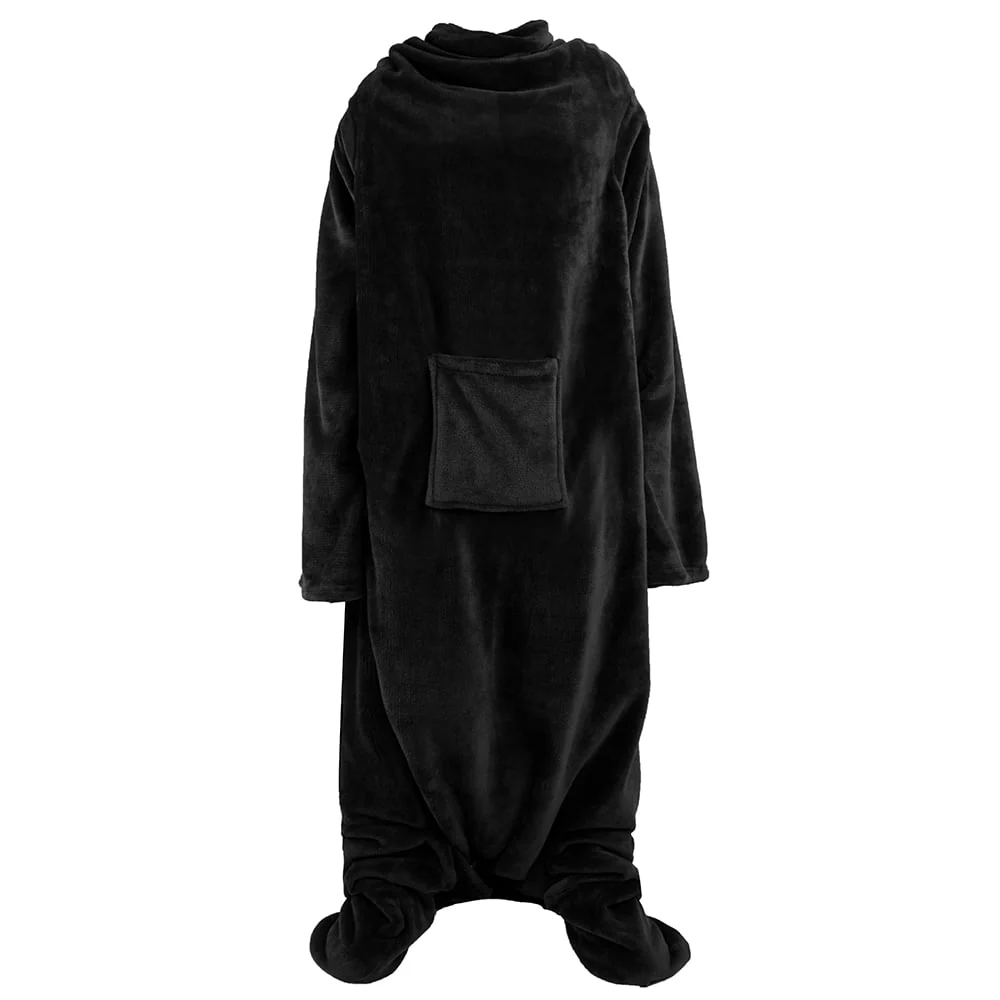 PAVILIA Fleece Blanket with Sleeves and Foot Pockets for Women Men Adult, Wearable Blanket Throw Wrap, Warm Cozy Extra Soft Sleep Hug Blanket with Feet, Gift for Women Mom (Black)
