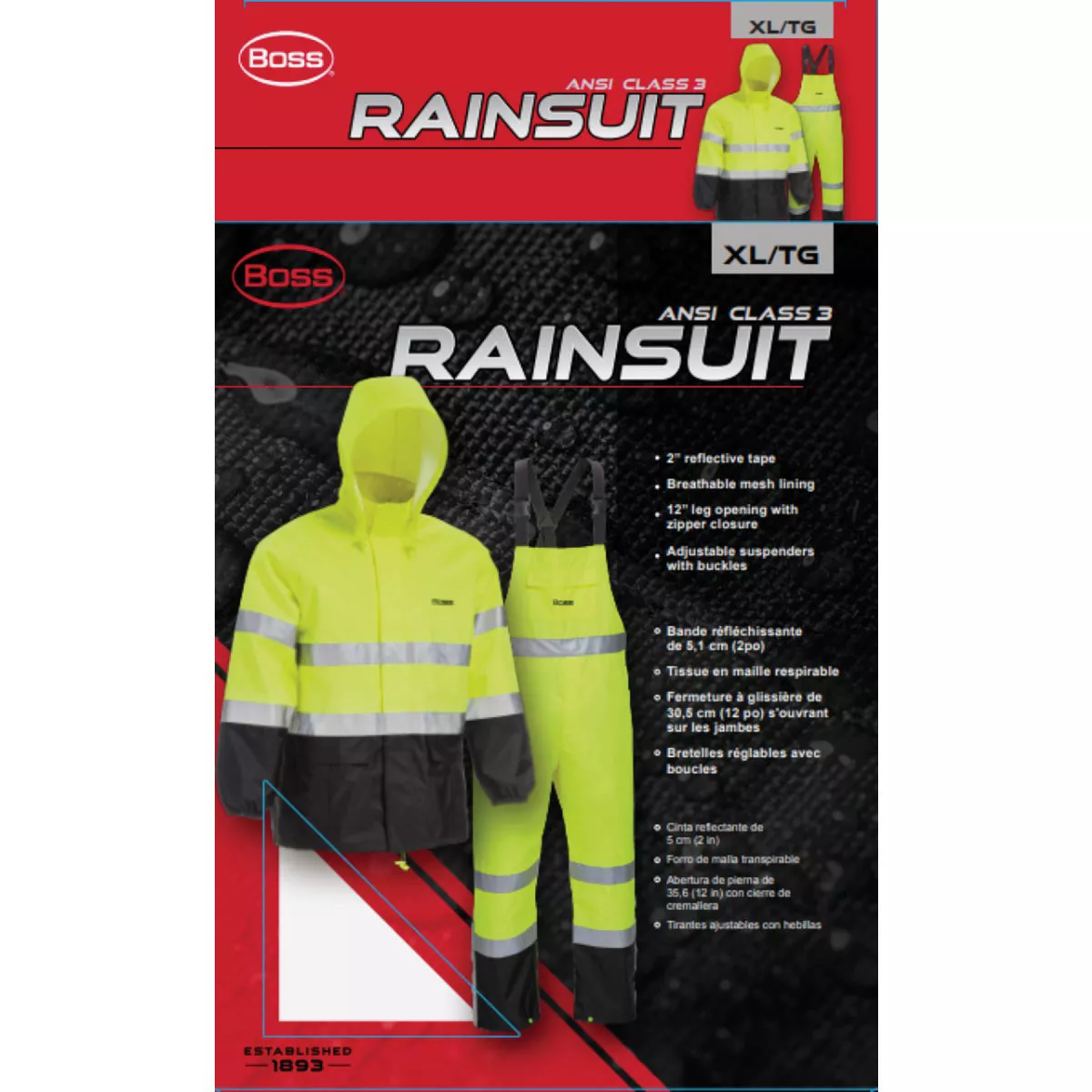 Boss XL 2-Piece ANSI Class 3 Hi-Visibility Rain Suit