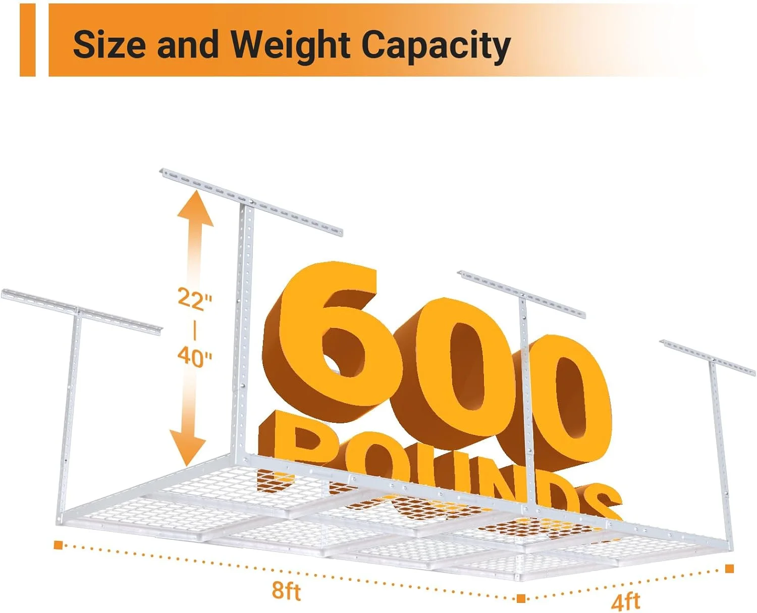Overhead Garage Storage Rack, Heavy-Duty Metal Garage Ceiling Storage Rack, Adjustable Ceiling Drop-Down, 400 lb. Loading Weight Capacity