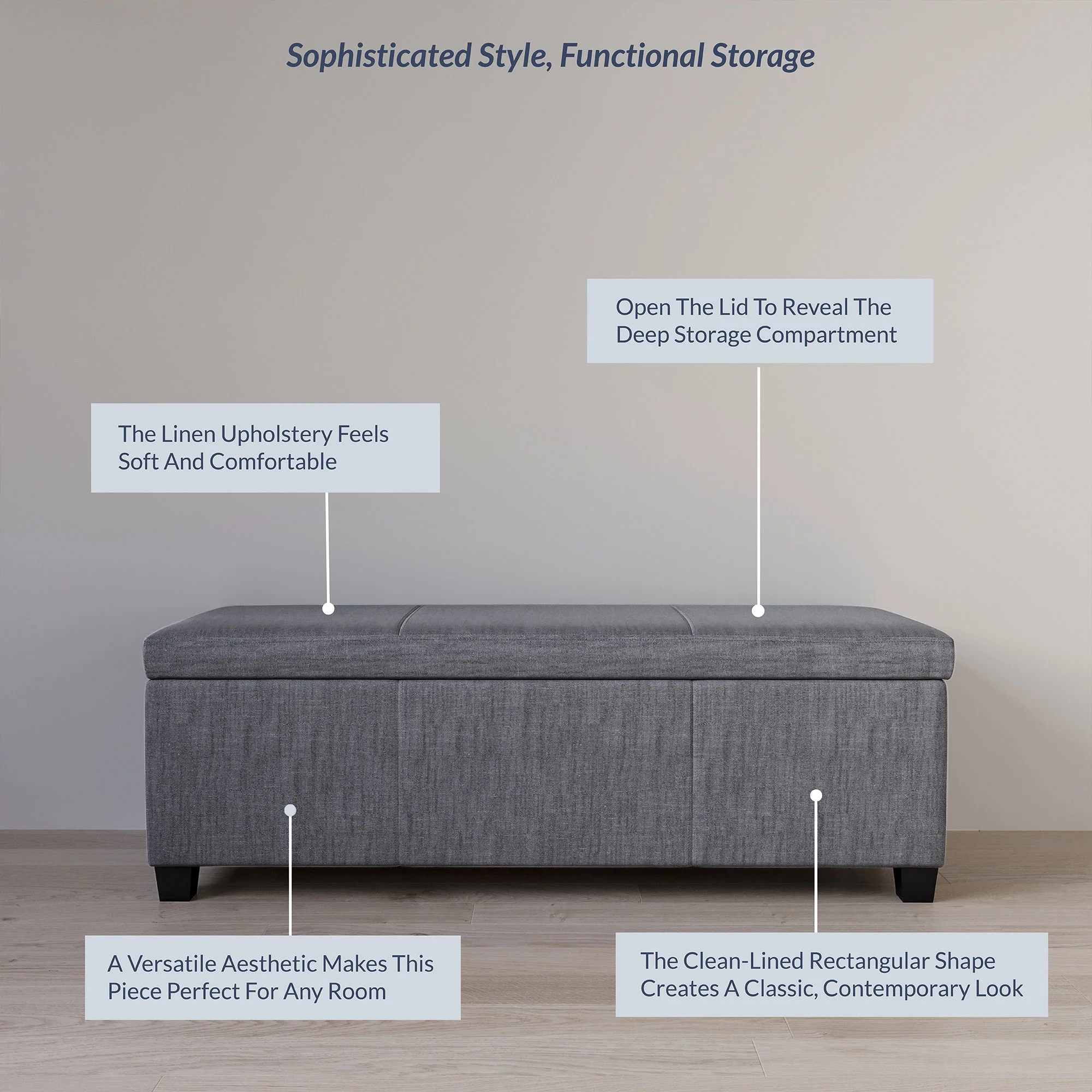 BELLEZE Storage Ottoman Bench Footstool - Amherst (Beige) - Image 47